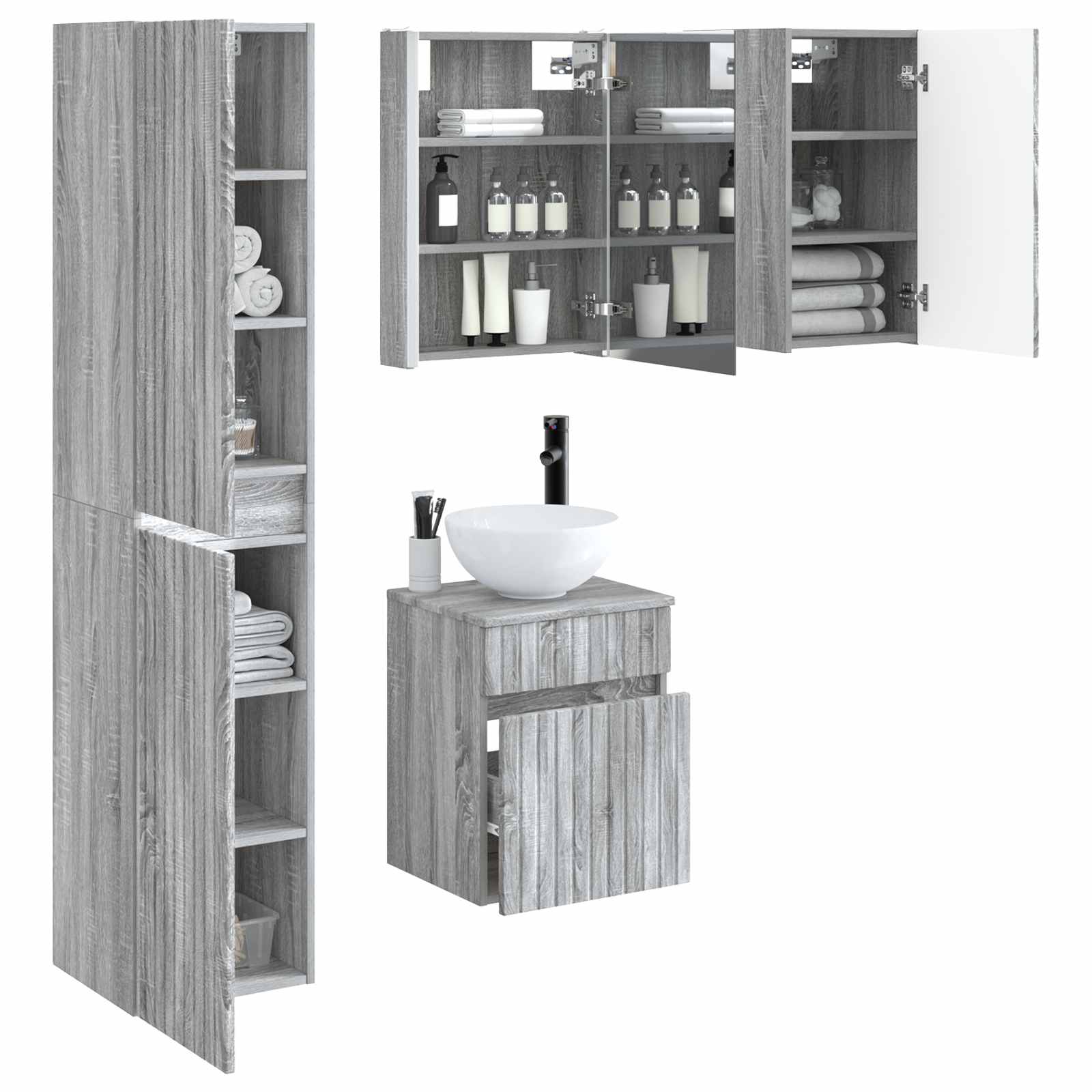 Set ormarića za kupaonicu 5 pcs Siva Sonoma 43 x 11,5 x 60,5 cm
