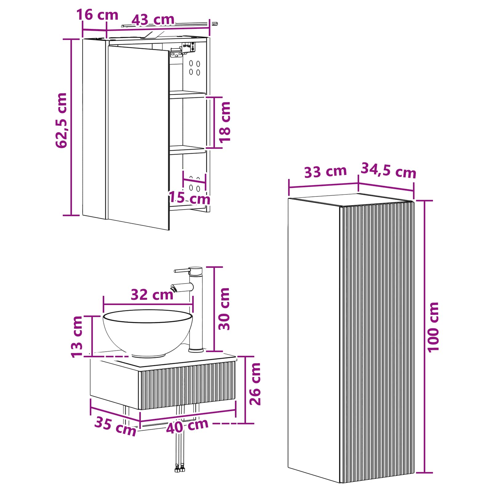 Set ormarića za kupaonicu 4 pcs Siva Sonoma 43 x 16 x 62,5 cm