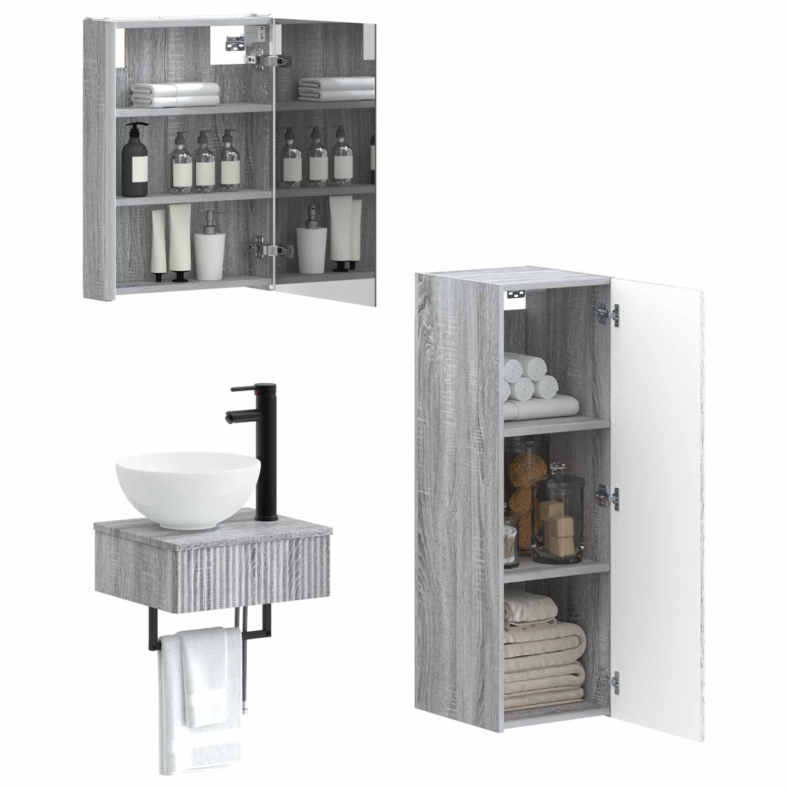 Set ormarića za kupaonicu 4 pcs Siva Sonoma 43 x 11,5 x 60,5 cm