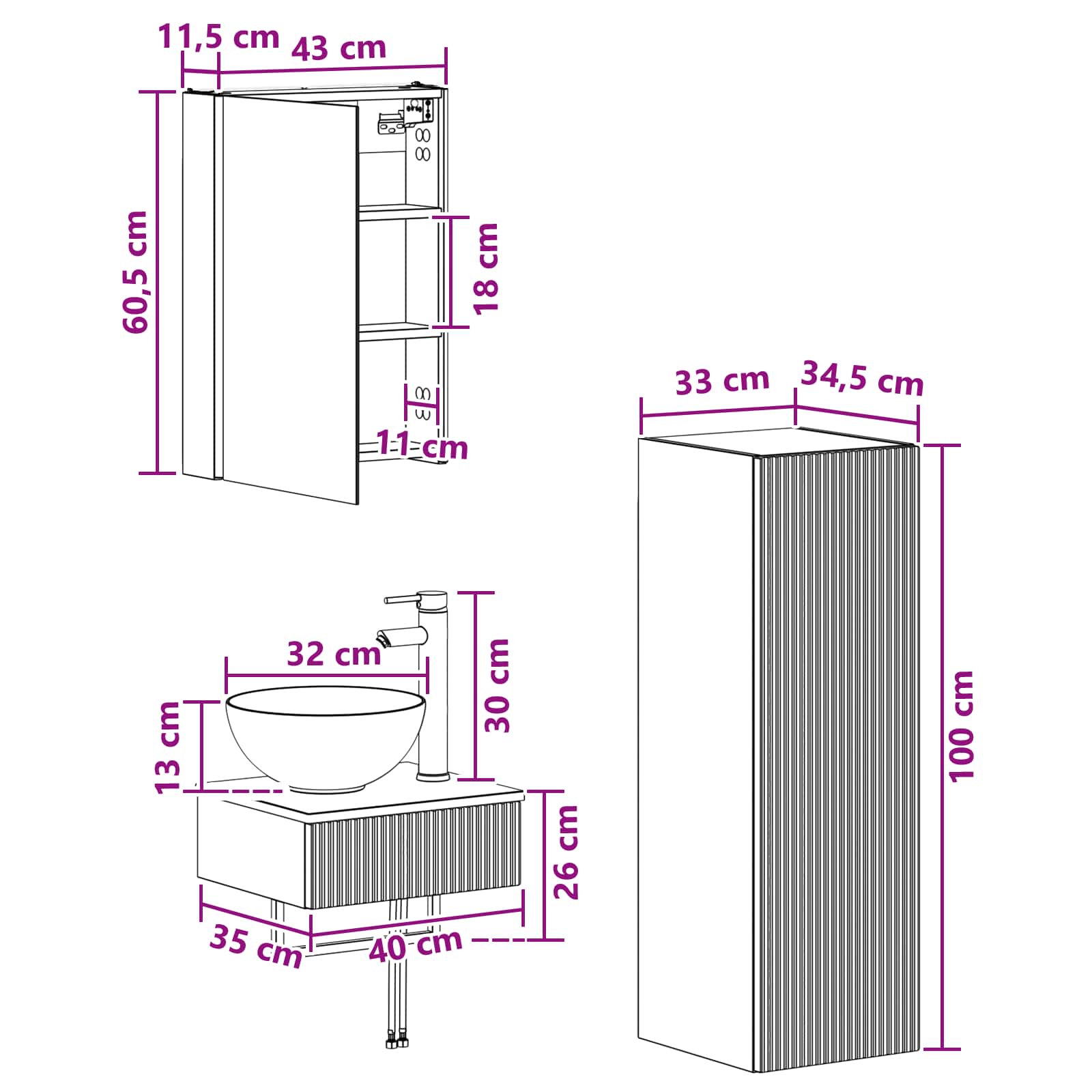Set ormarića za kupaonicu 4 pcs Staro drvo 43 x 11,5 x 60,5 cm