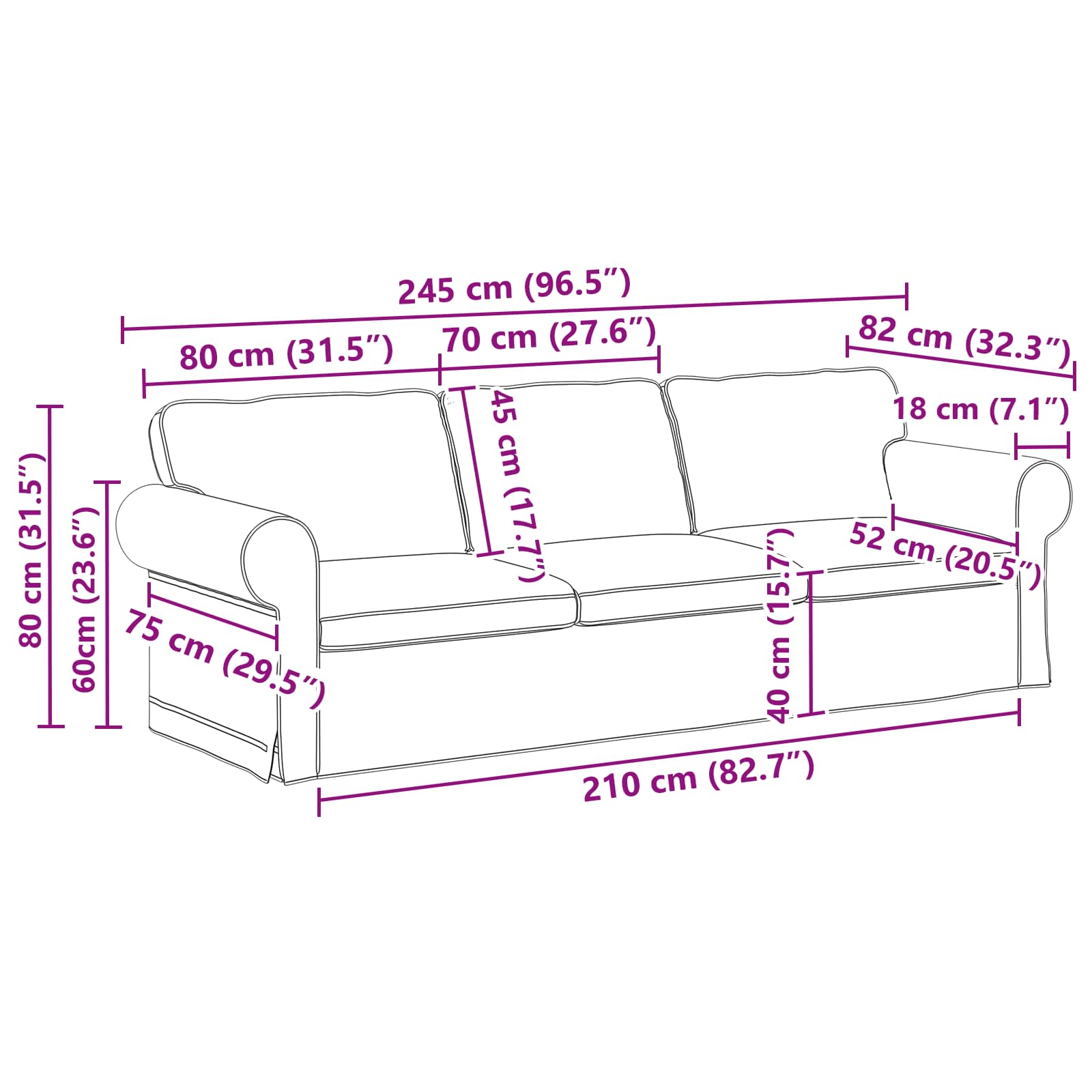 Sofa Plava 245 x 82 x 80 cm tkanina