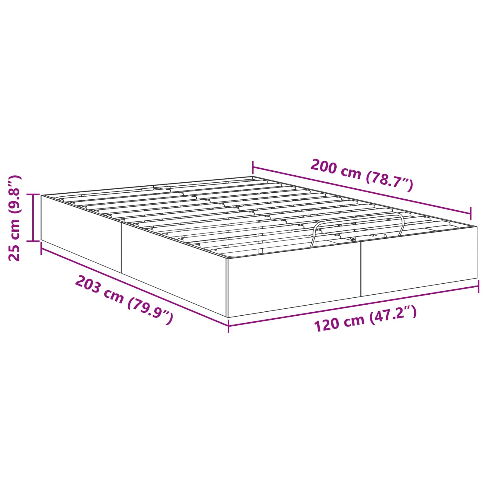 Otomanski krevet s pohranom Sivi Sonoma 203 x 120 x 25 cm