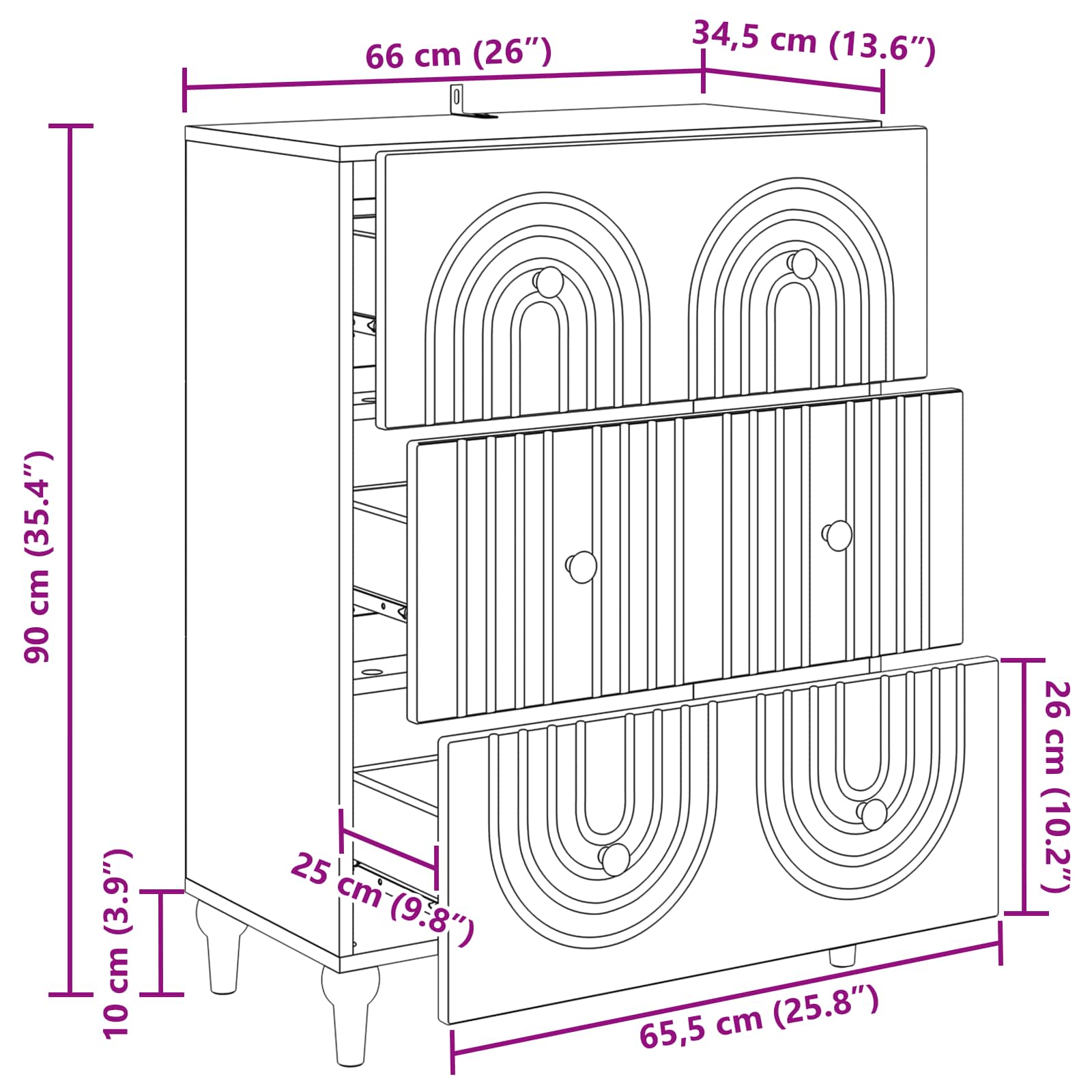 Ormar s ladicama Bijela 66 x 34,5 x 90 cm Konstruirano drvo
