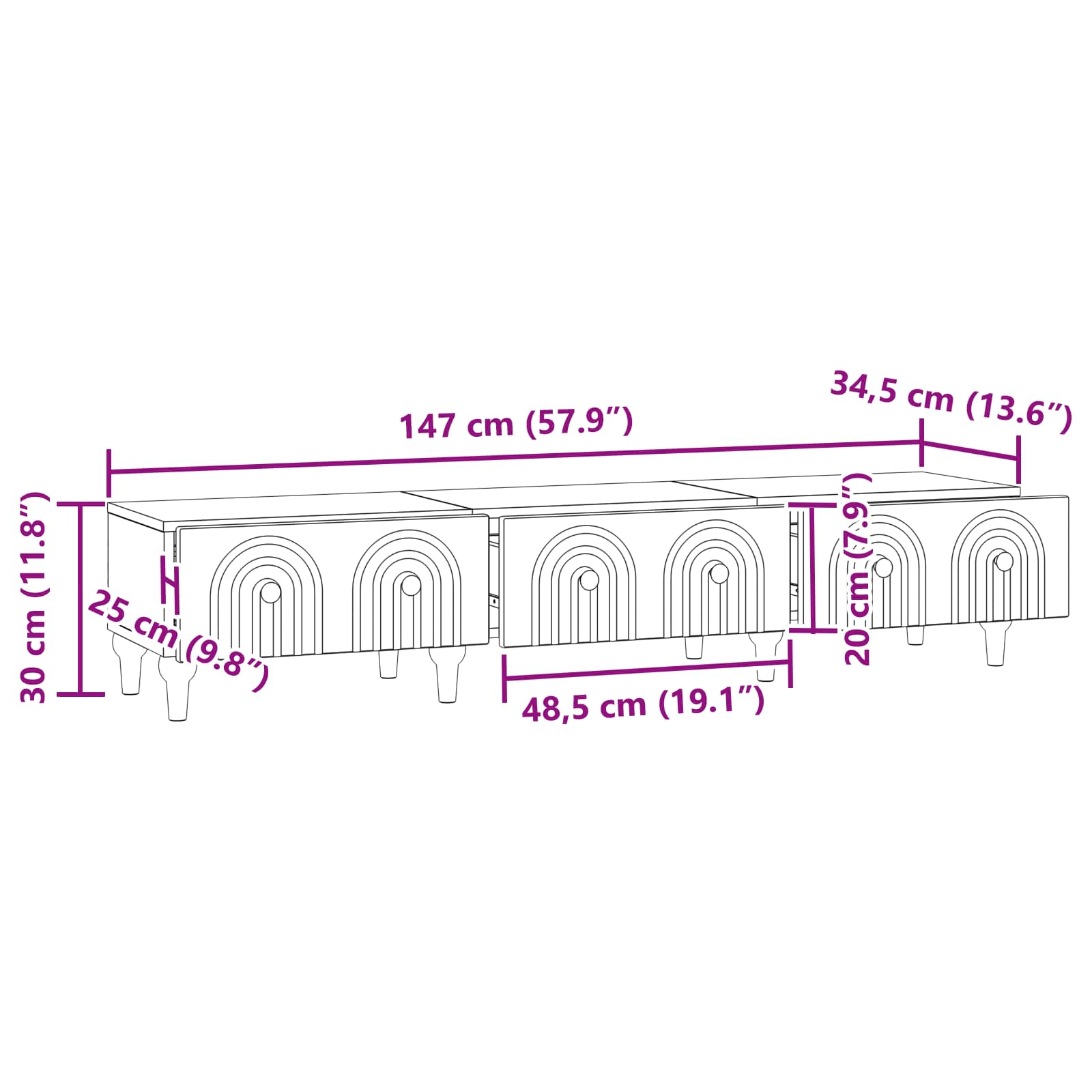 TV ormar s ladicama Bijela 147 x 34,5 x 30 cm Konstruirano drvo