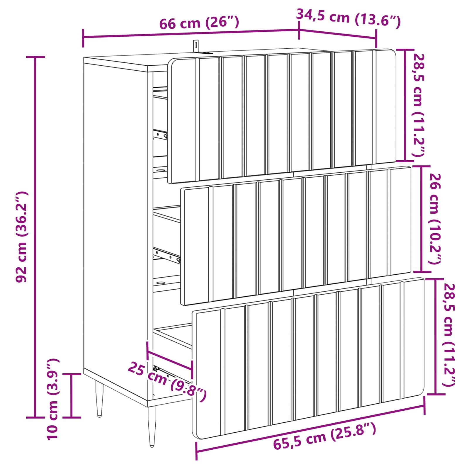 Ormar s ladicama Bijela 66 x 34,5 x 92 cm Konstruirano drvo