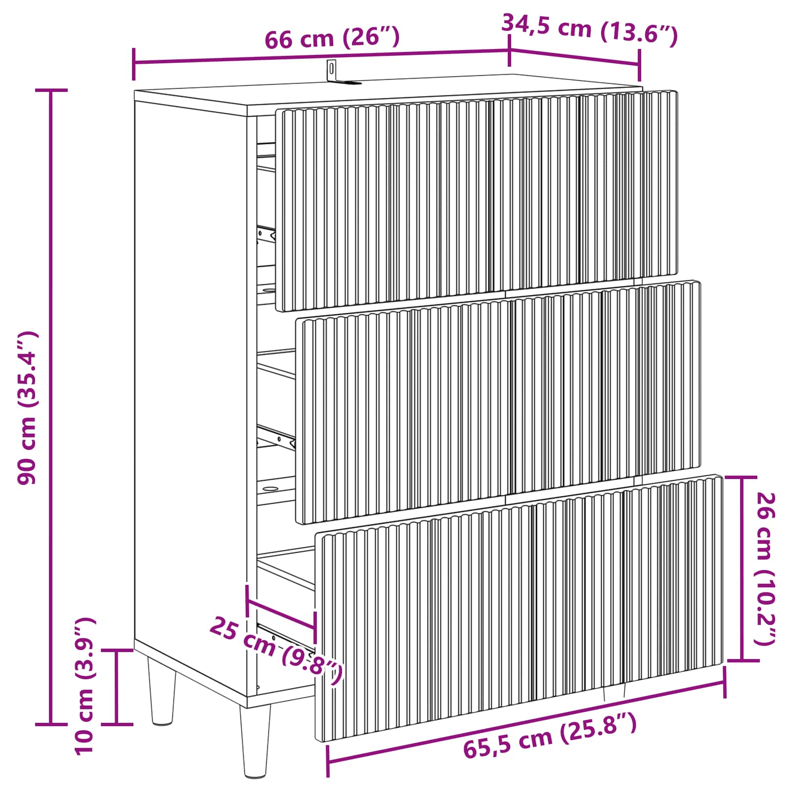 Ormar s ladicama Bijela 66 x 34,5 x 90 cm Konstruirano drvo
