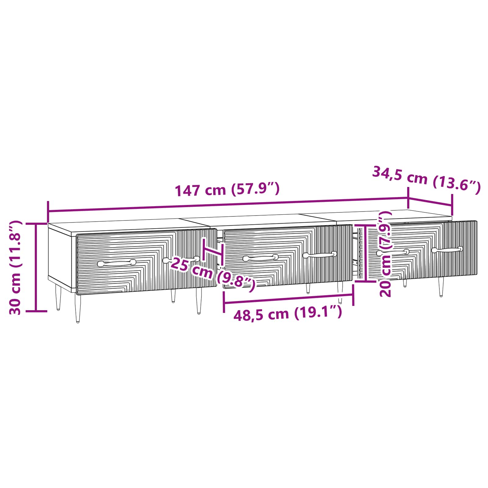 TV ormar s ladicama Bijela 147 x 34,5 x 30 cm Konstruirano drvo