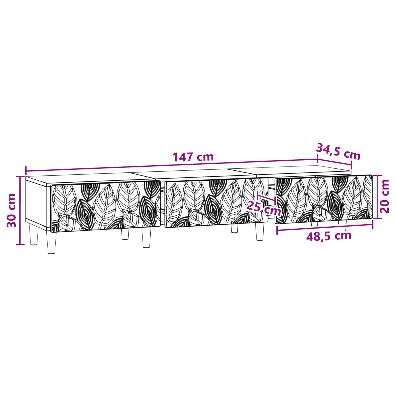 TV ormar 147 x 34,5 x 30 cm Dimljeni hrast Konstruirano drvo