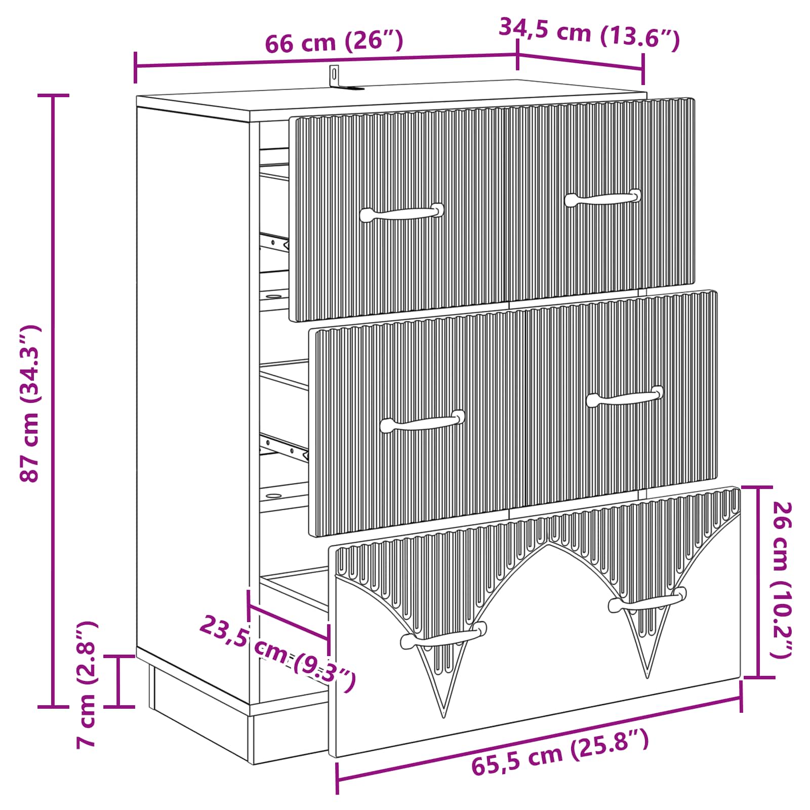 Ormar s ladicama Bijela 66 x 34,5 x 87 cm Konstruirano drvo