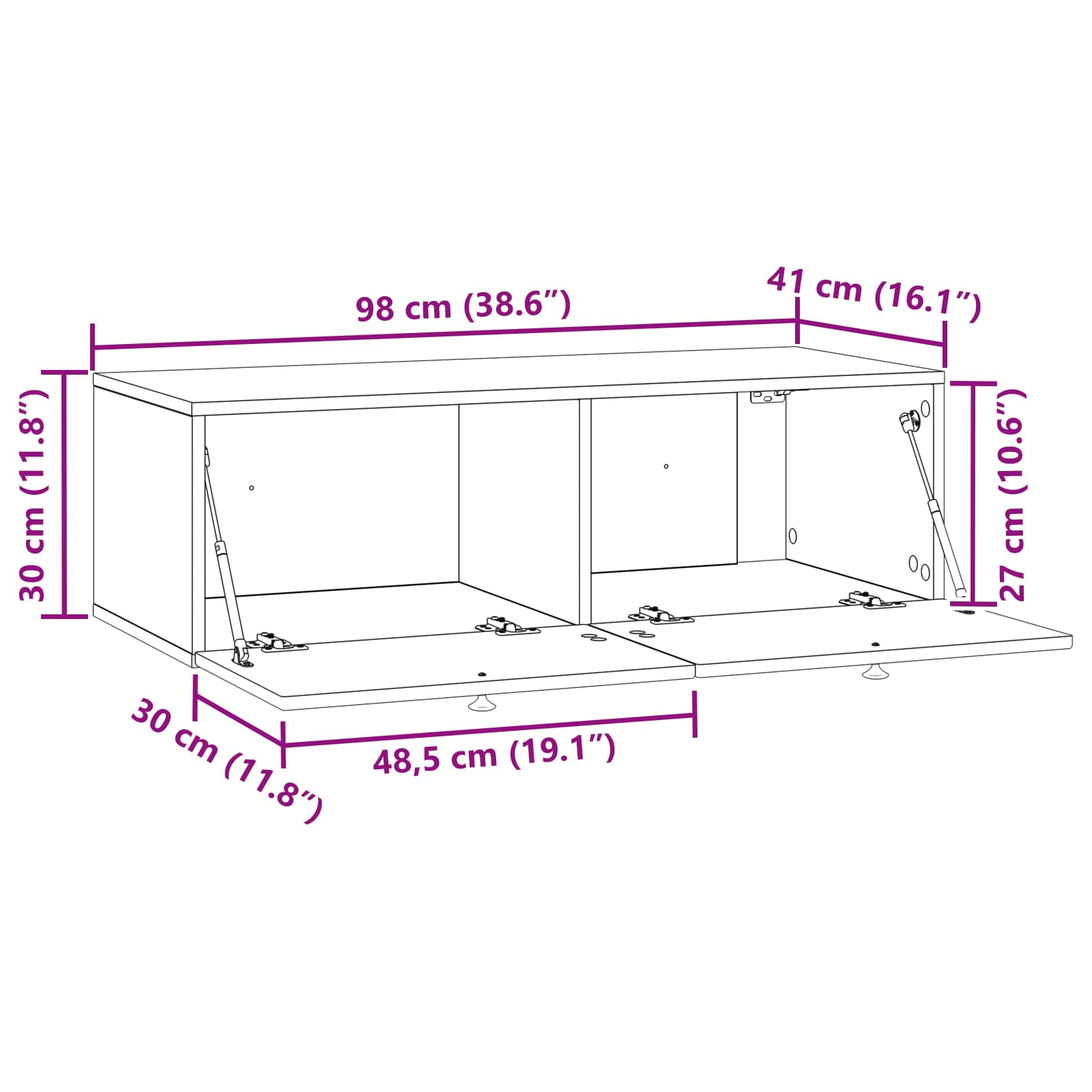 TV ormar za zid Zidne Bijela 98 x 41 x 30 cm Konstruirano drvo