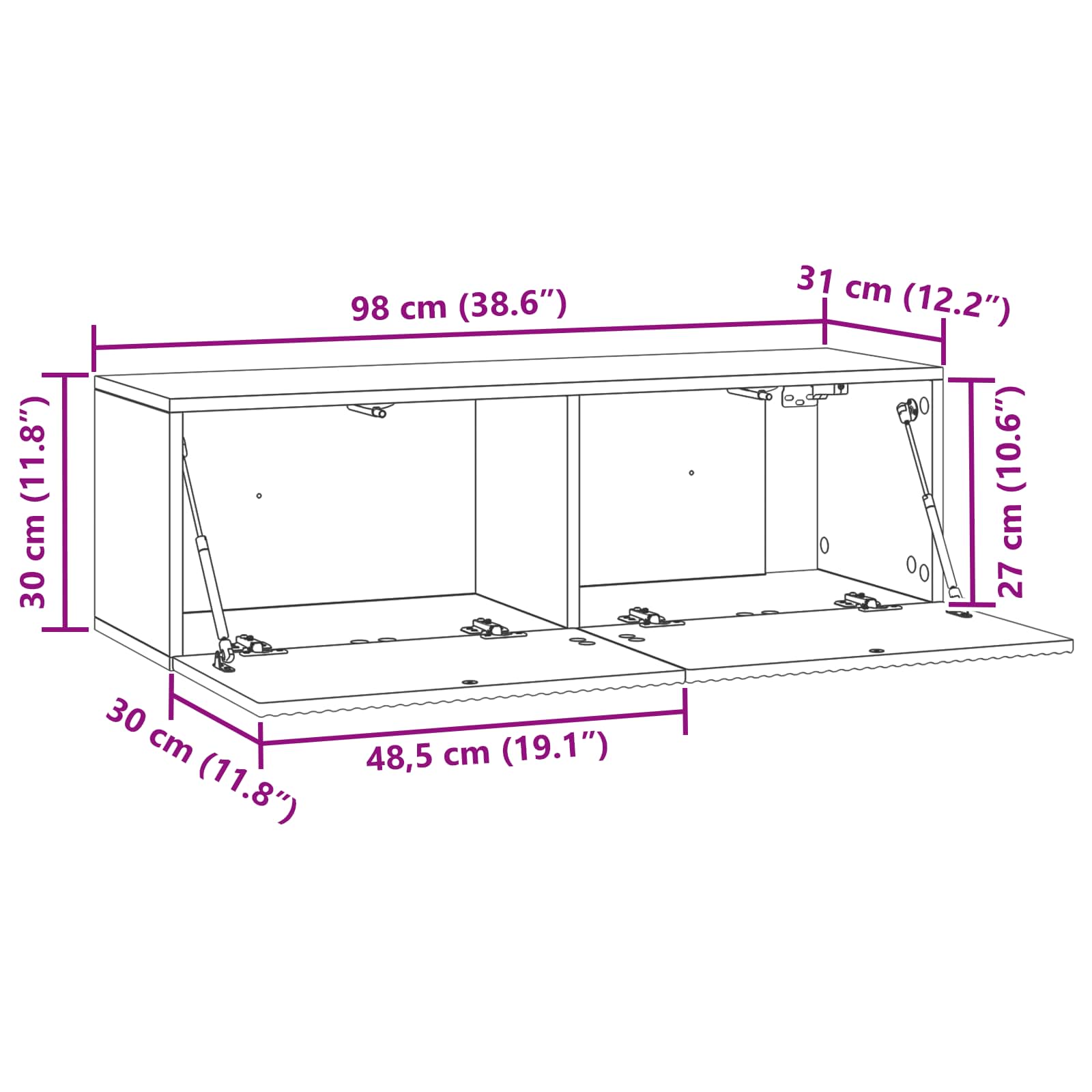 TV ormar za zid Zidne Bijela 98 x 31 x 30 cm Konstruirano drvo