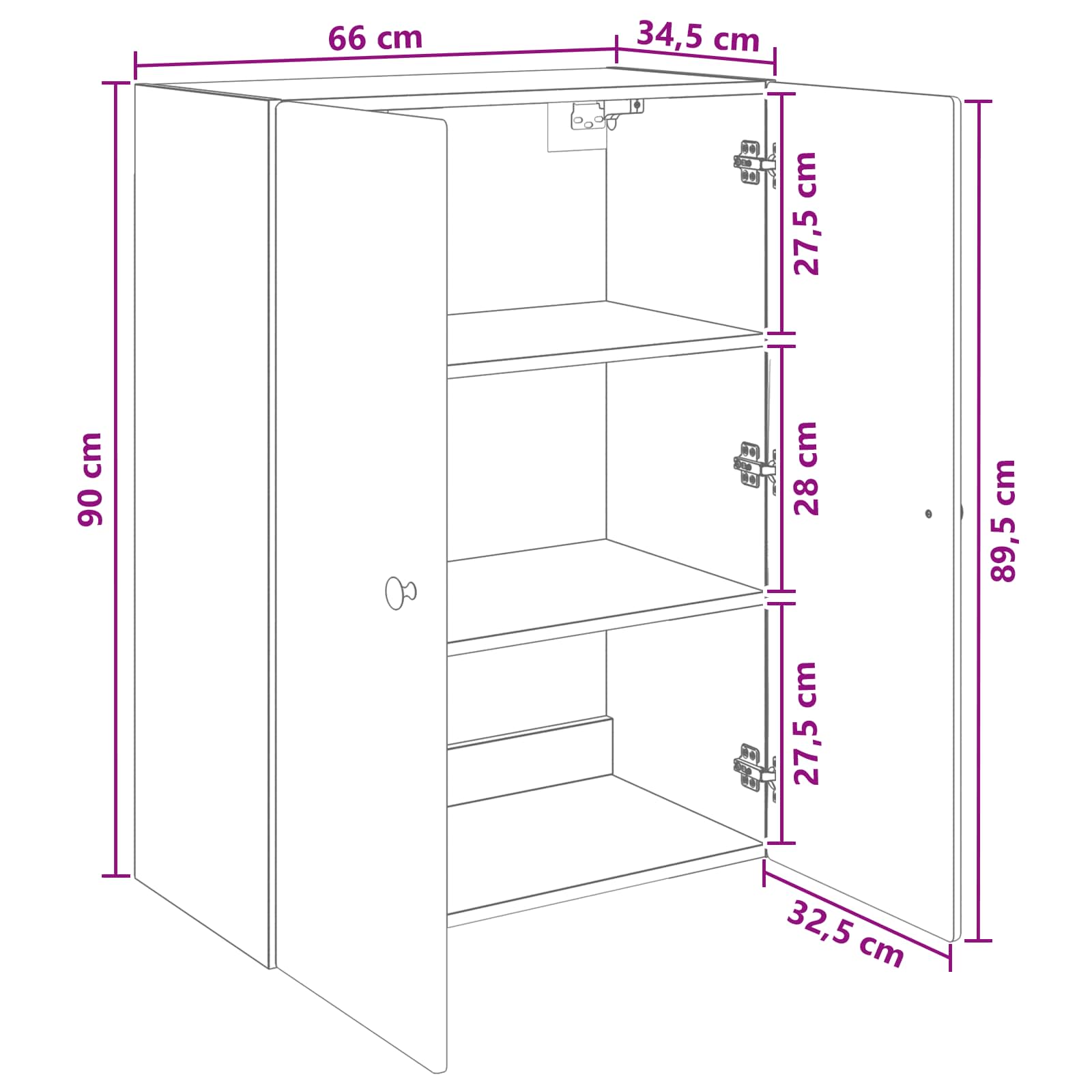 Ormar za montažu na zid Crna 66 x 34,5 x 90 cm