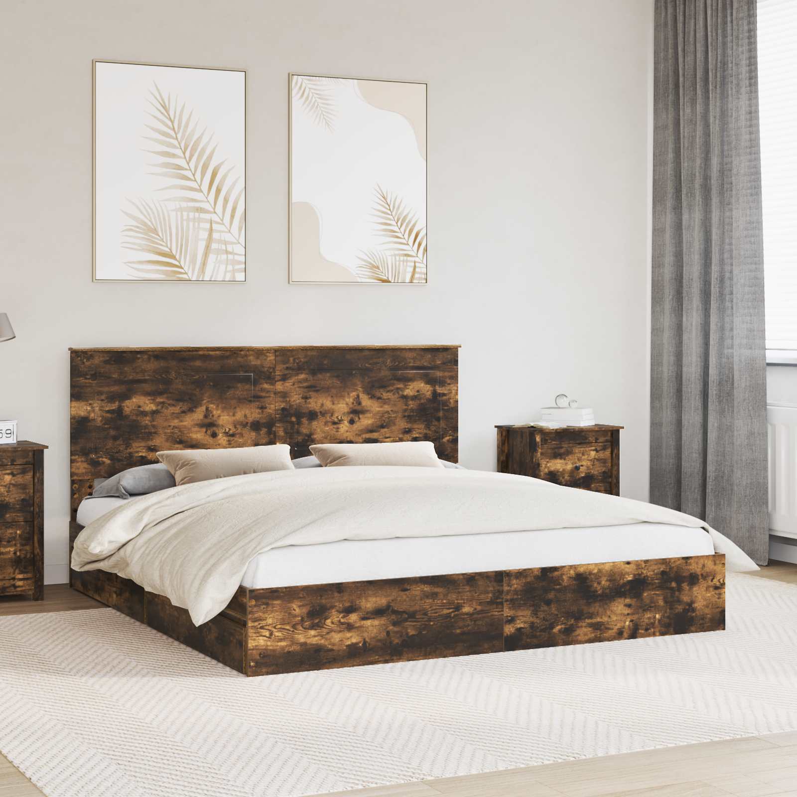 Krevet s od storage s uzglavljem Dimljeni hrast 180 x 200 cm