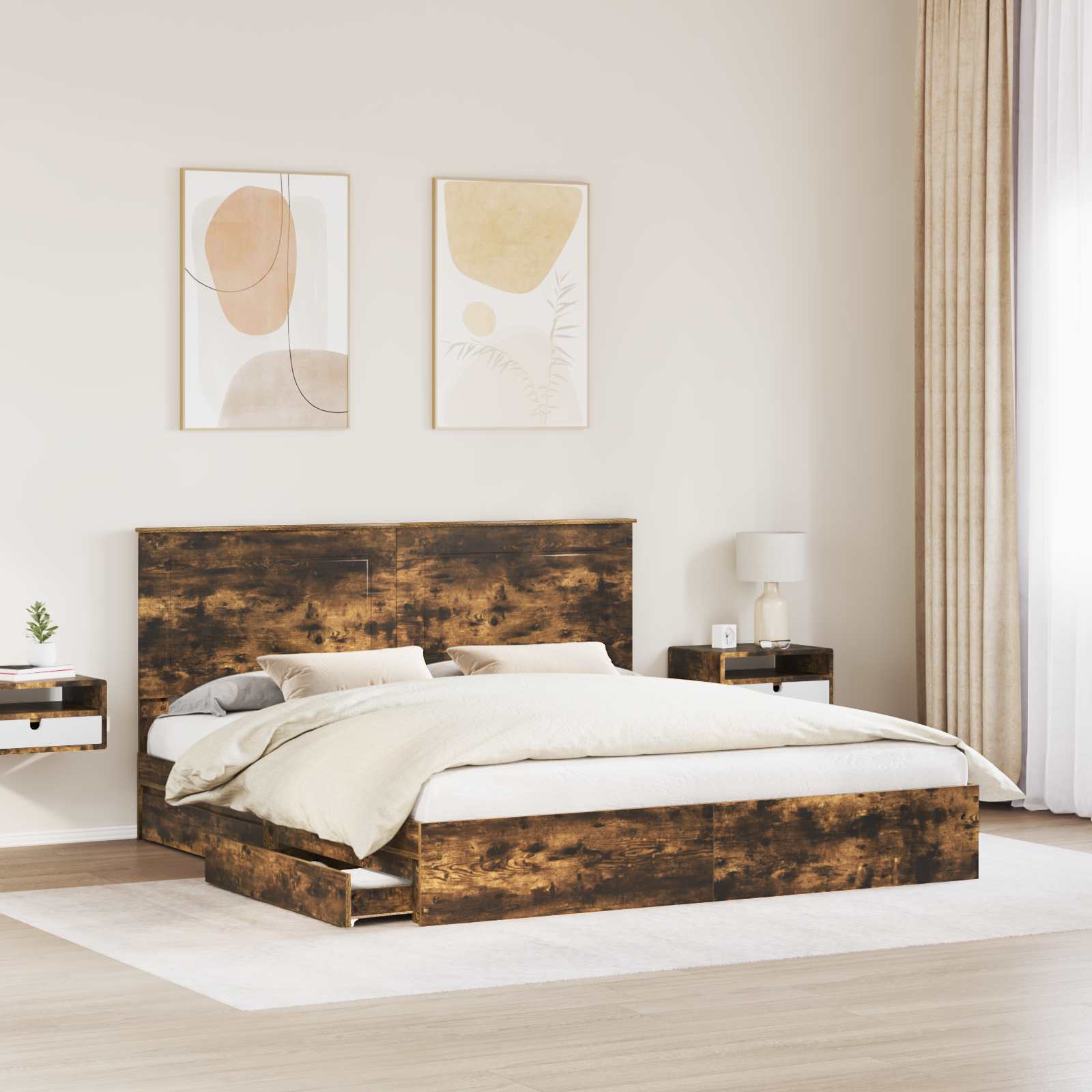 Krevet s od storage s uzglavljem Dimljeni hrast 180 x 200 cm