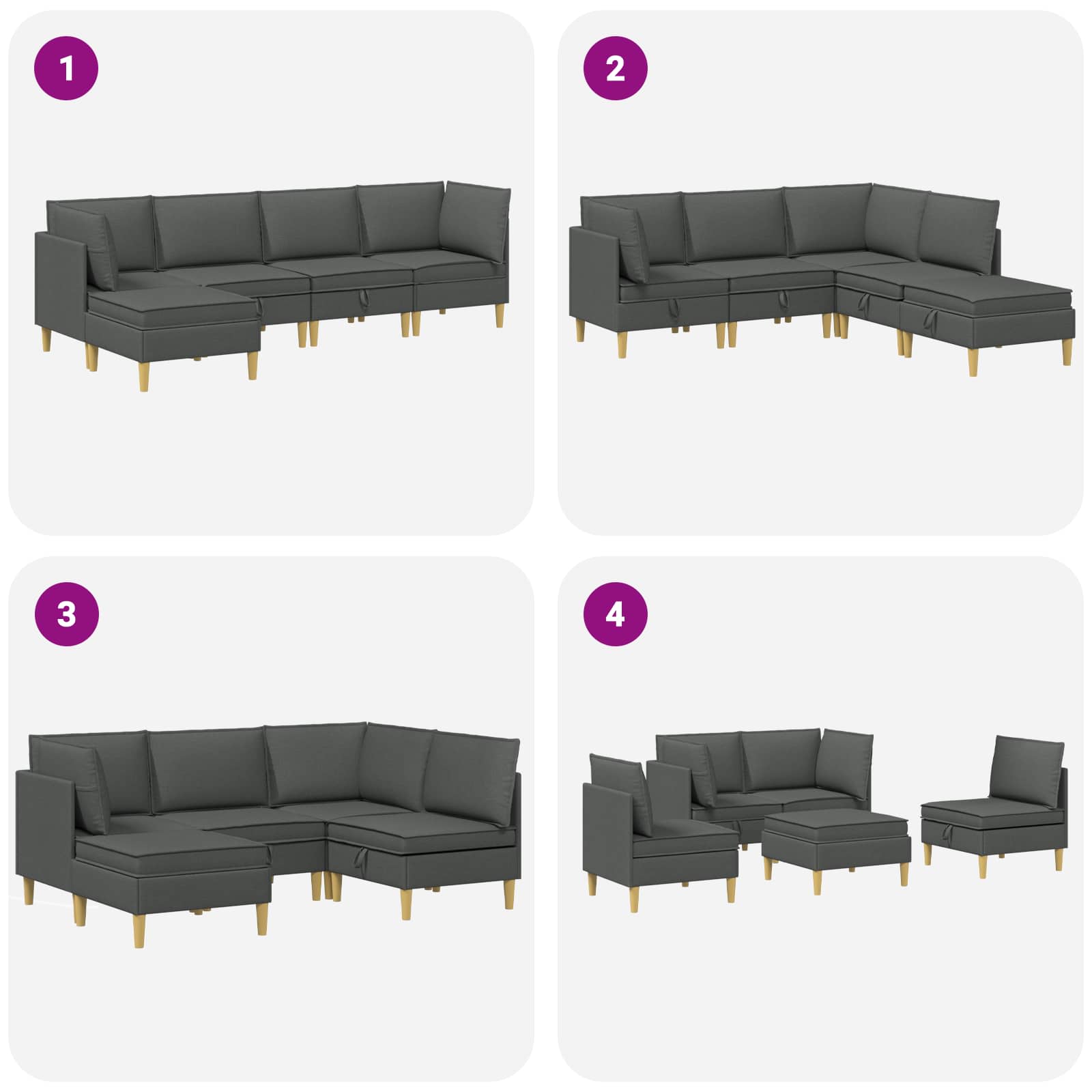 Modularni set sofe sa skladištem 5 pcs Tamnosiva Tkanina