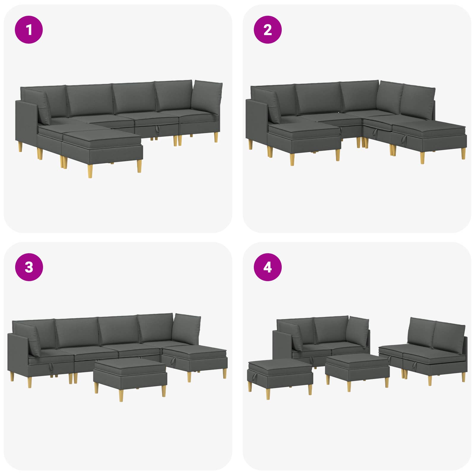 Modularni set sofe sa skladištem 6 pcs Tamnosiva Tkanina