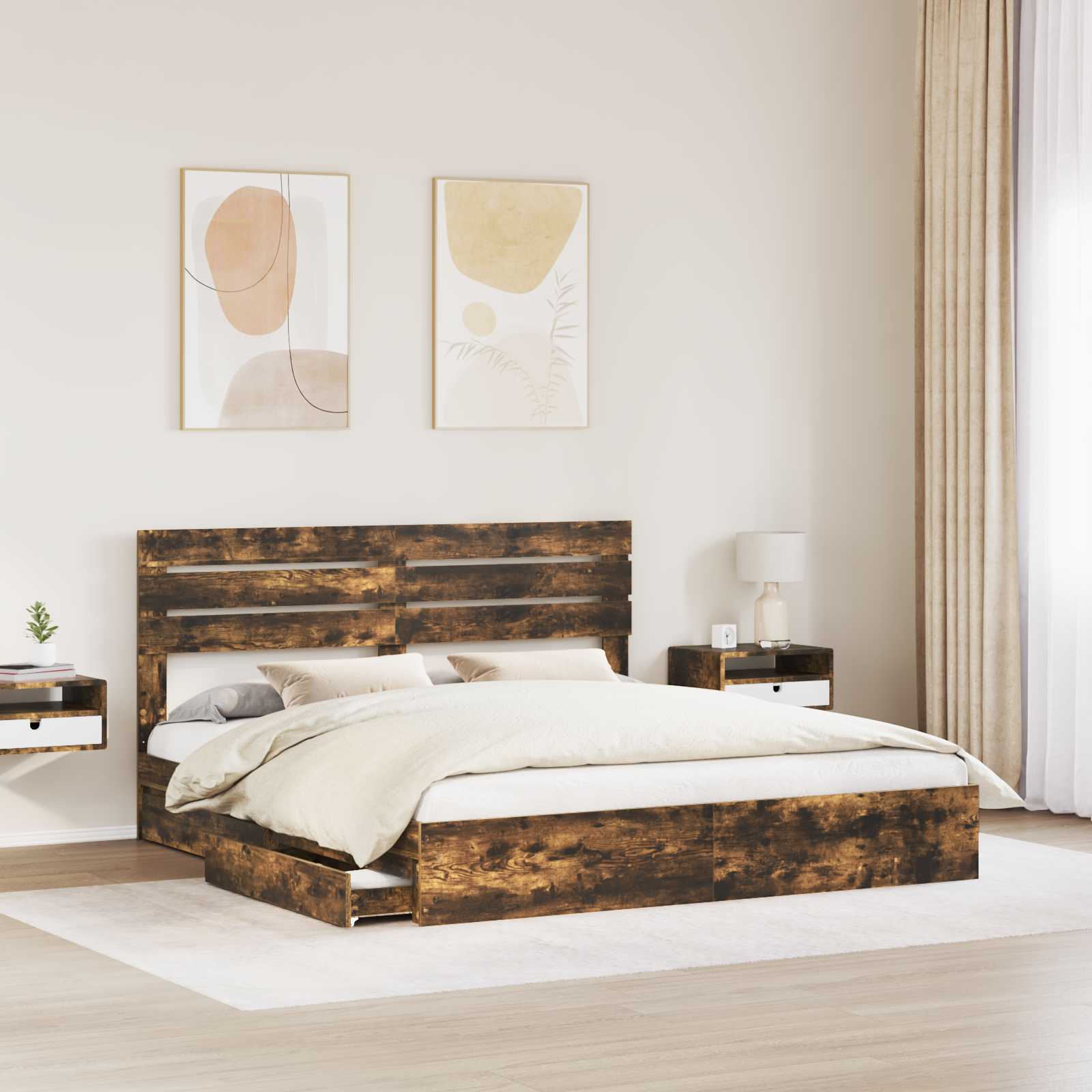 Krevet s od storage s uzglavljem Dimljeni hrast 180 x 200 cm