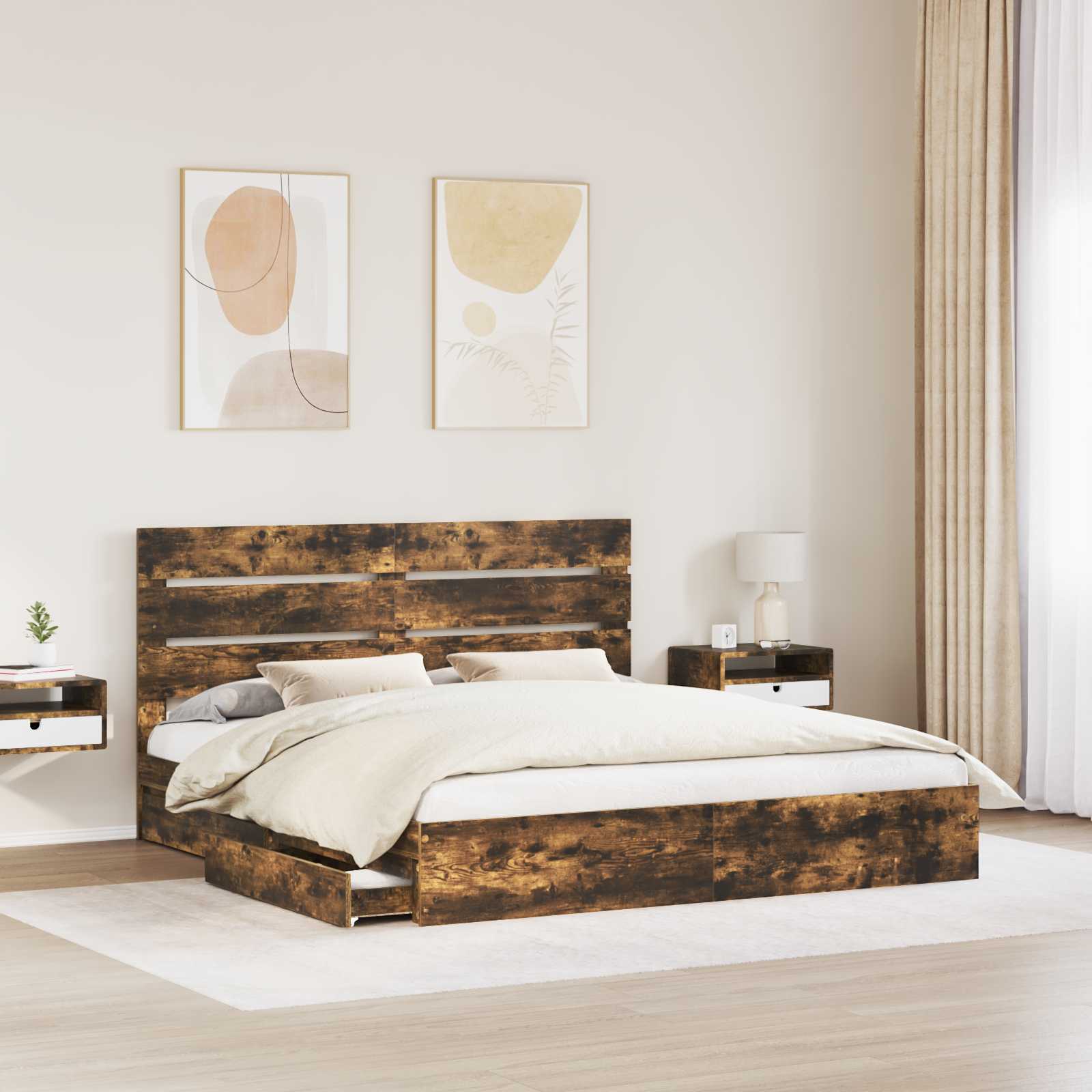 Krevet s od storage s uzglavljem Dimljeni hrast 180 x 200 cm