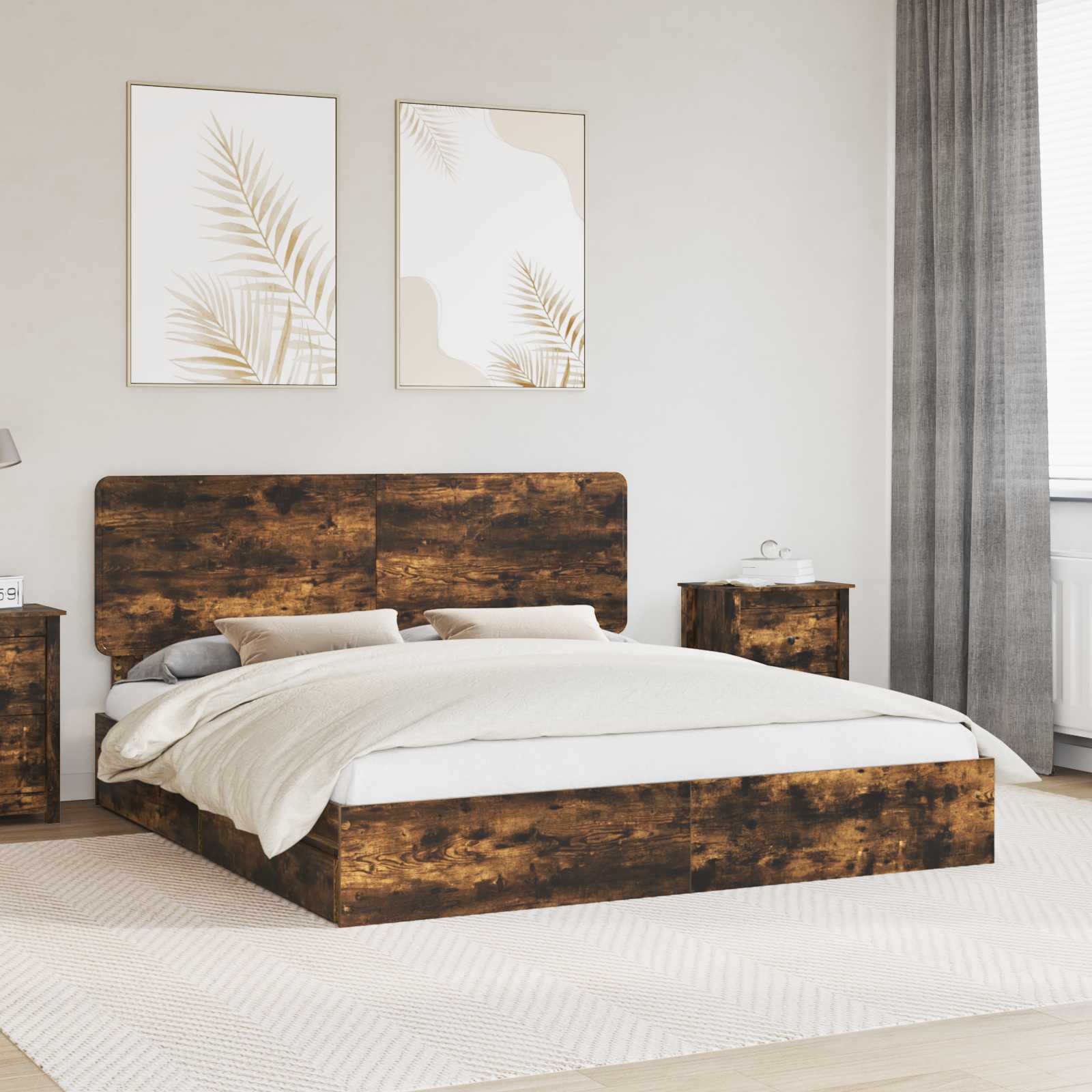 Krevet s od storage s uzglavljem Dimljeni hrast 180 x 200 cm