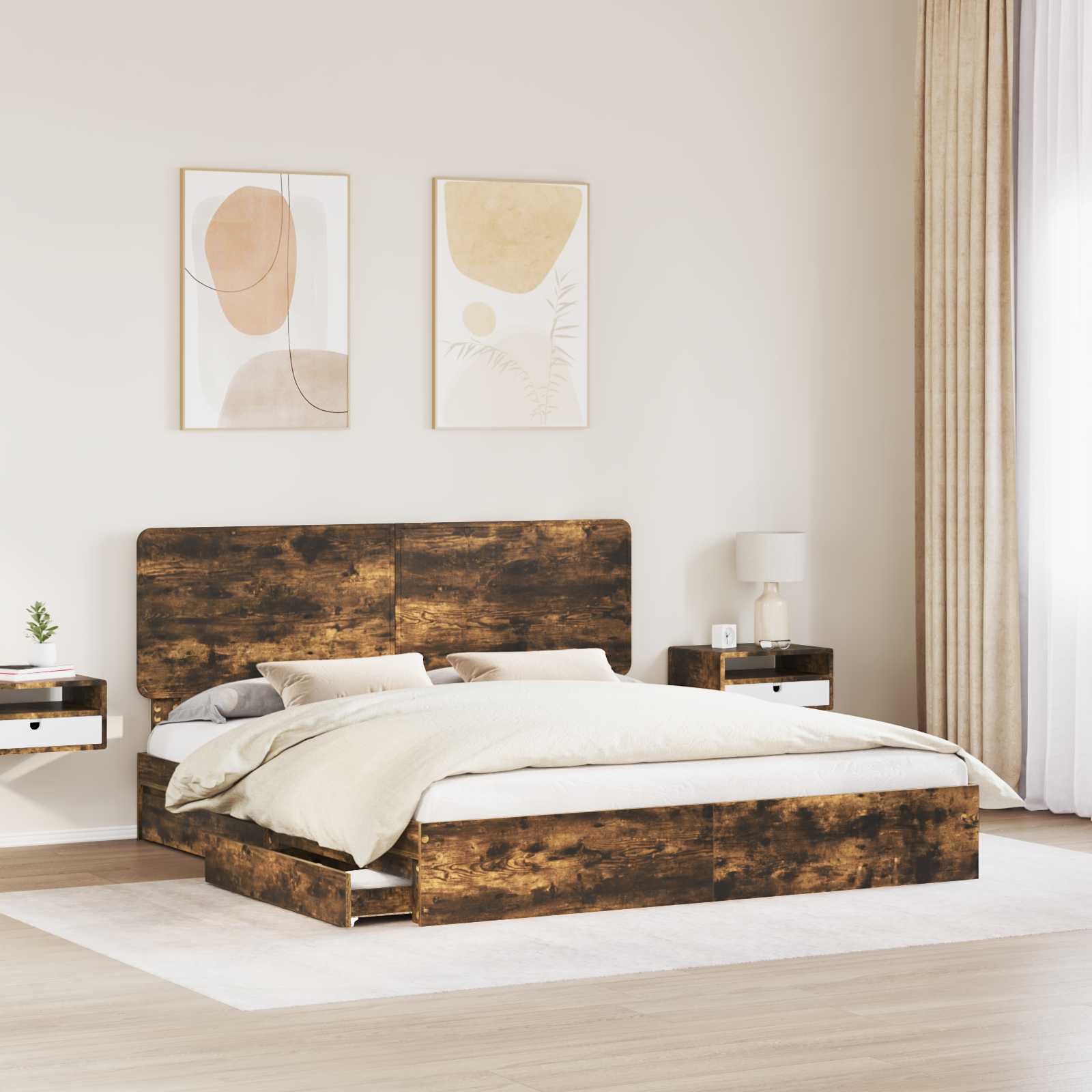 Krevet s od storage s uzglavljem Dimljeni hrast 180 x 200 cm