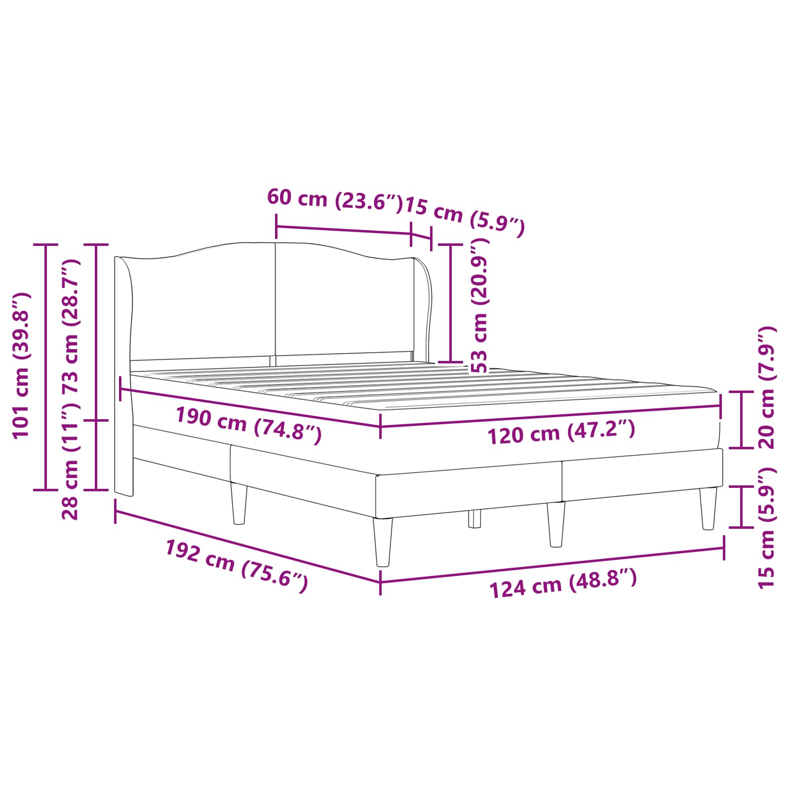 Krevetna konstrukcija 2 pcs Crna 120 x 190 cm Baršun