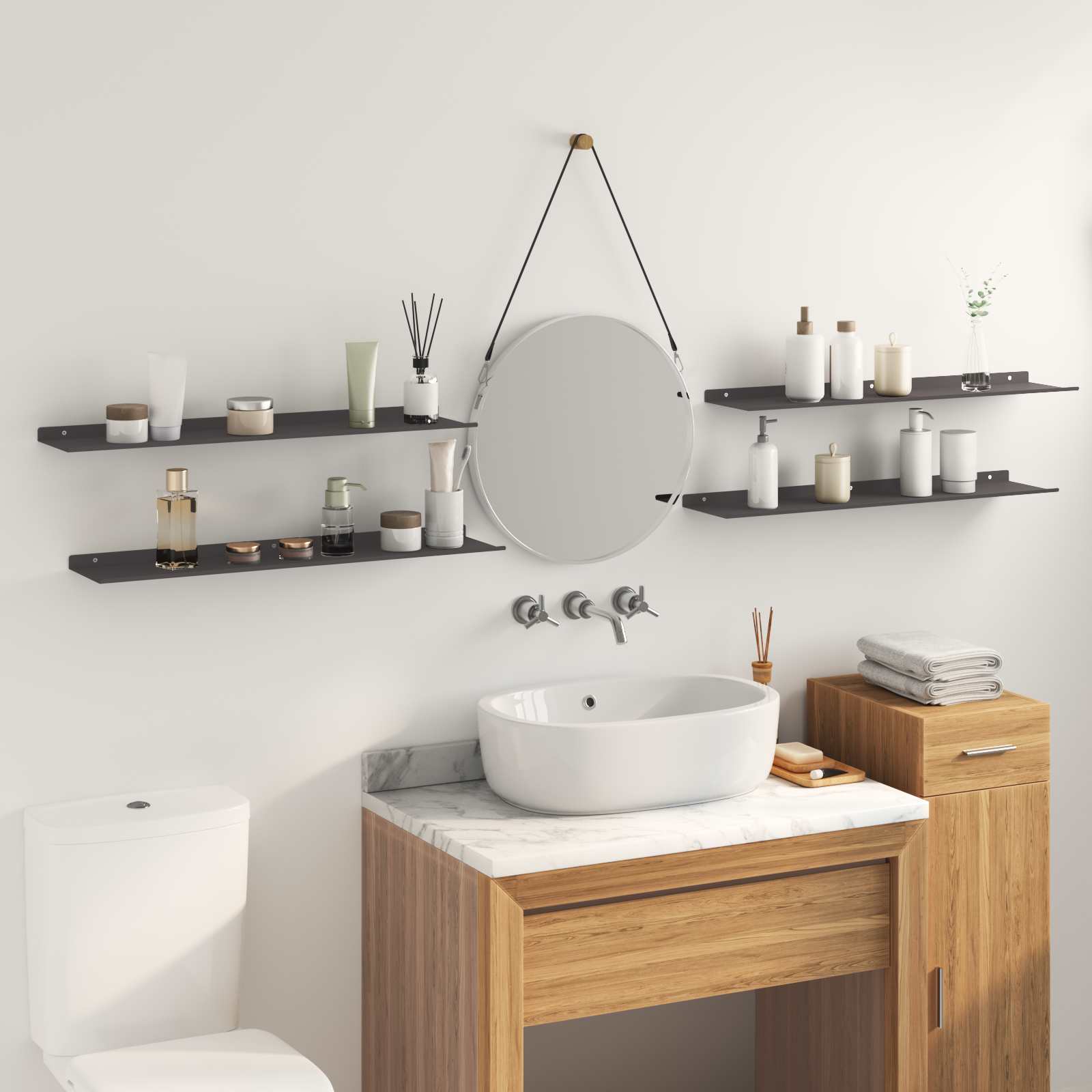 Lebdeća polica Zidne 4 pcs Crna 80 x 18 x 2,5 cm Čelik