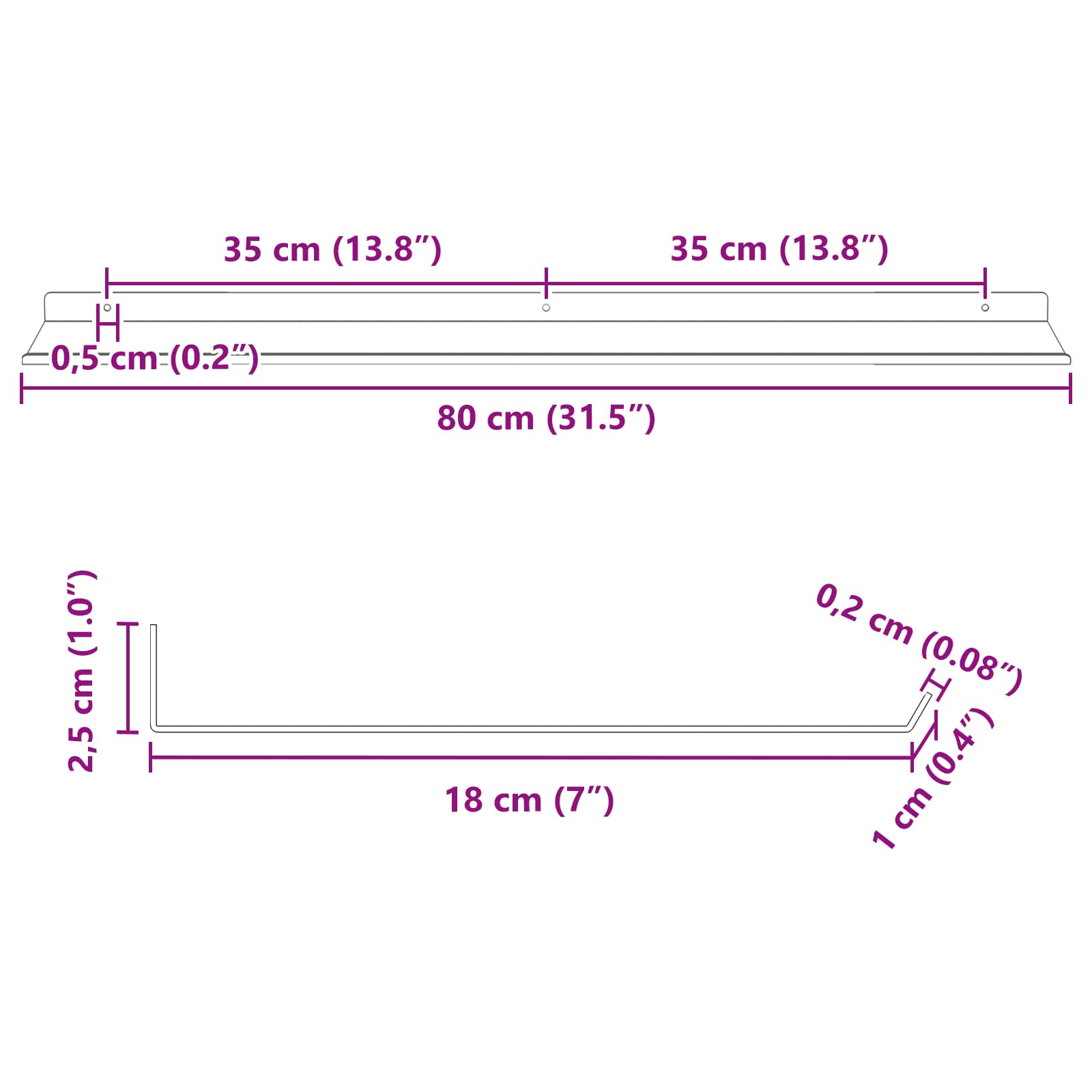 Lebdeća polica Zidne 4 pcs Crna 80 x 18 x 2,5 cm Čelik