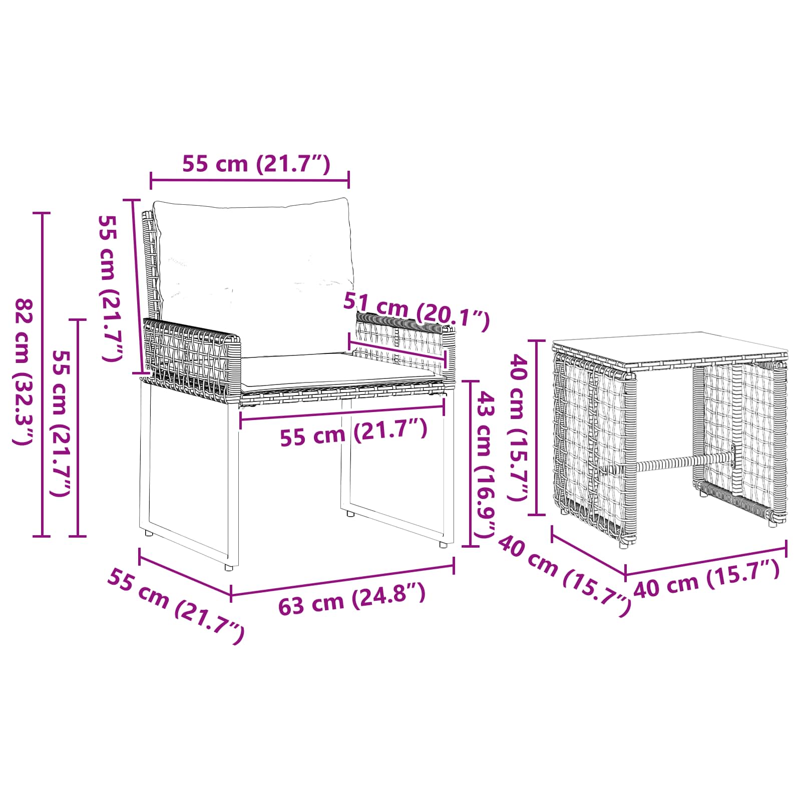 Set vanjskog namještaja s jastukom 3 pcs Siva i mornarsko plava