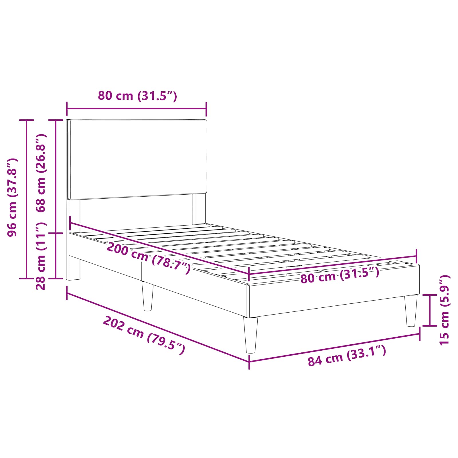 Krevetna konstrukcija Svjetlosiva 80 x 200 cm Kordura tekstil