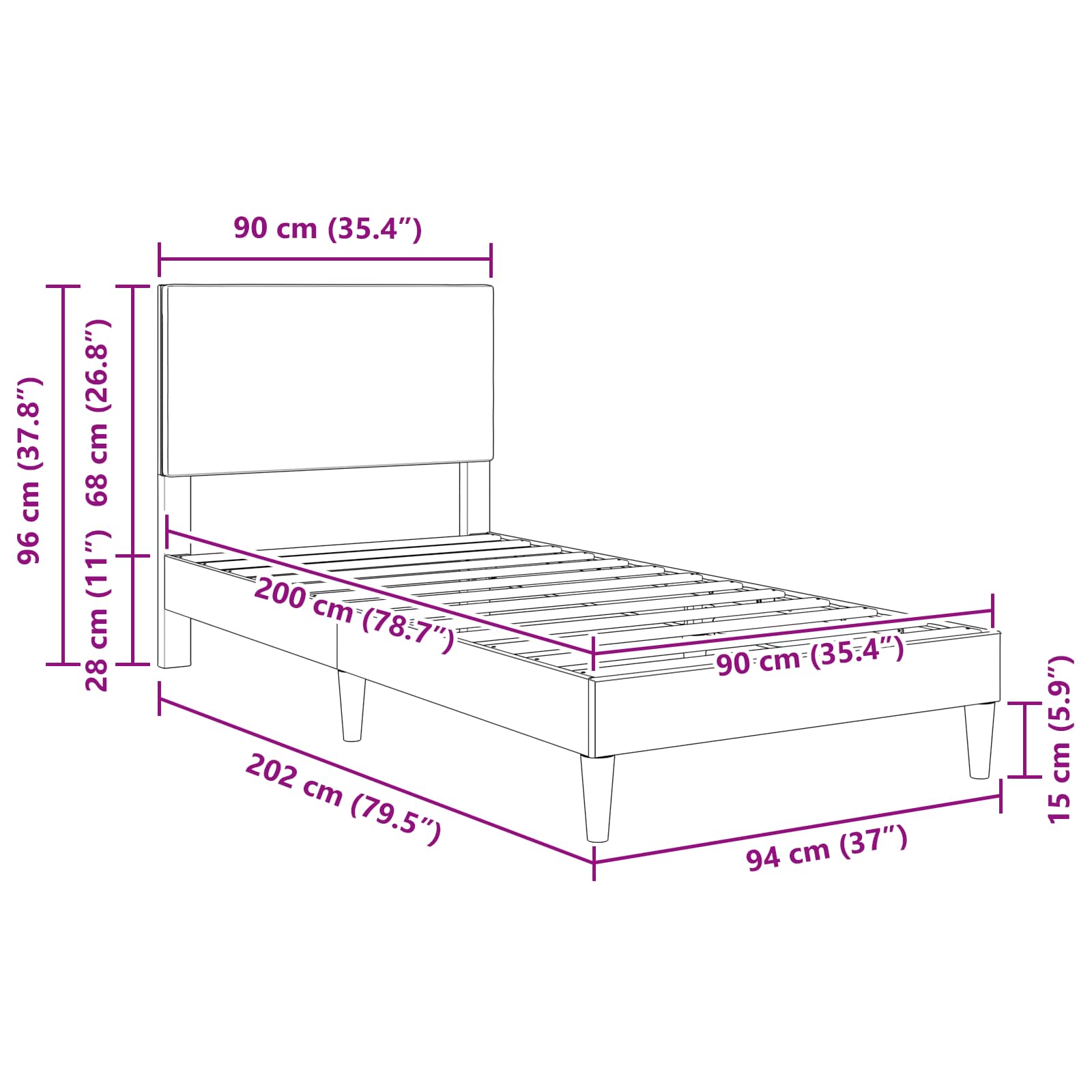 Krevetna konstrukcija Tamnosiva 90 x 200 cm Kordura tekstil