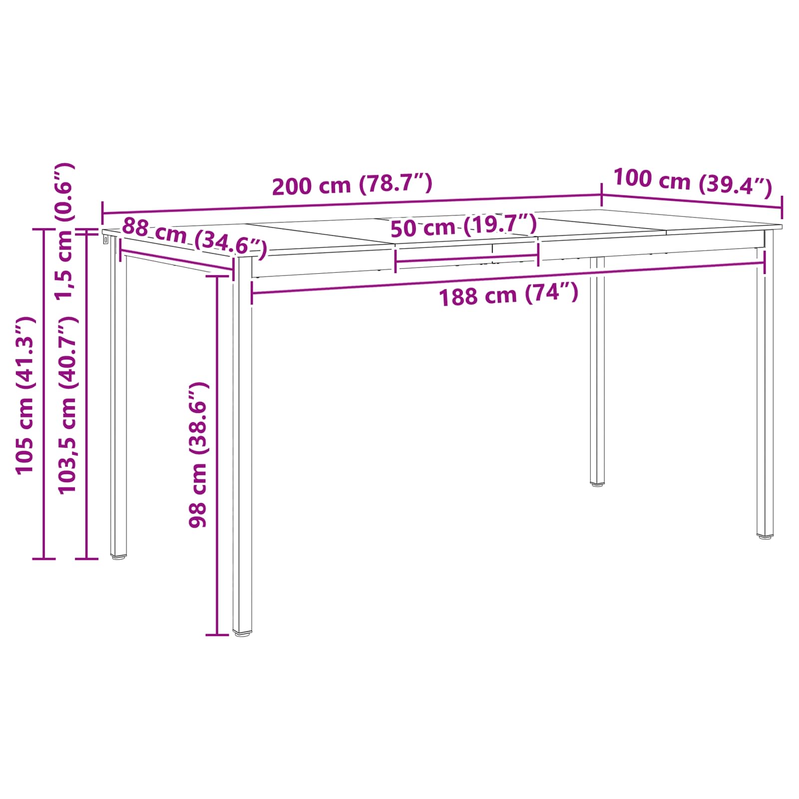 Stol za bar Bijelo 200 x 100 x 105 cm Čvrsto borovo drvo