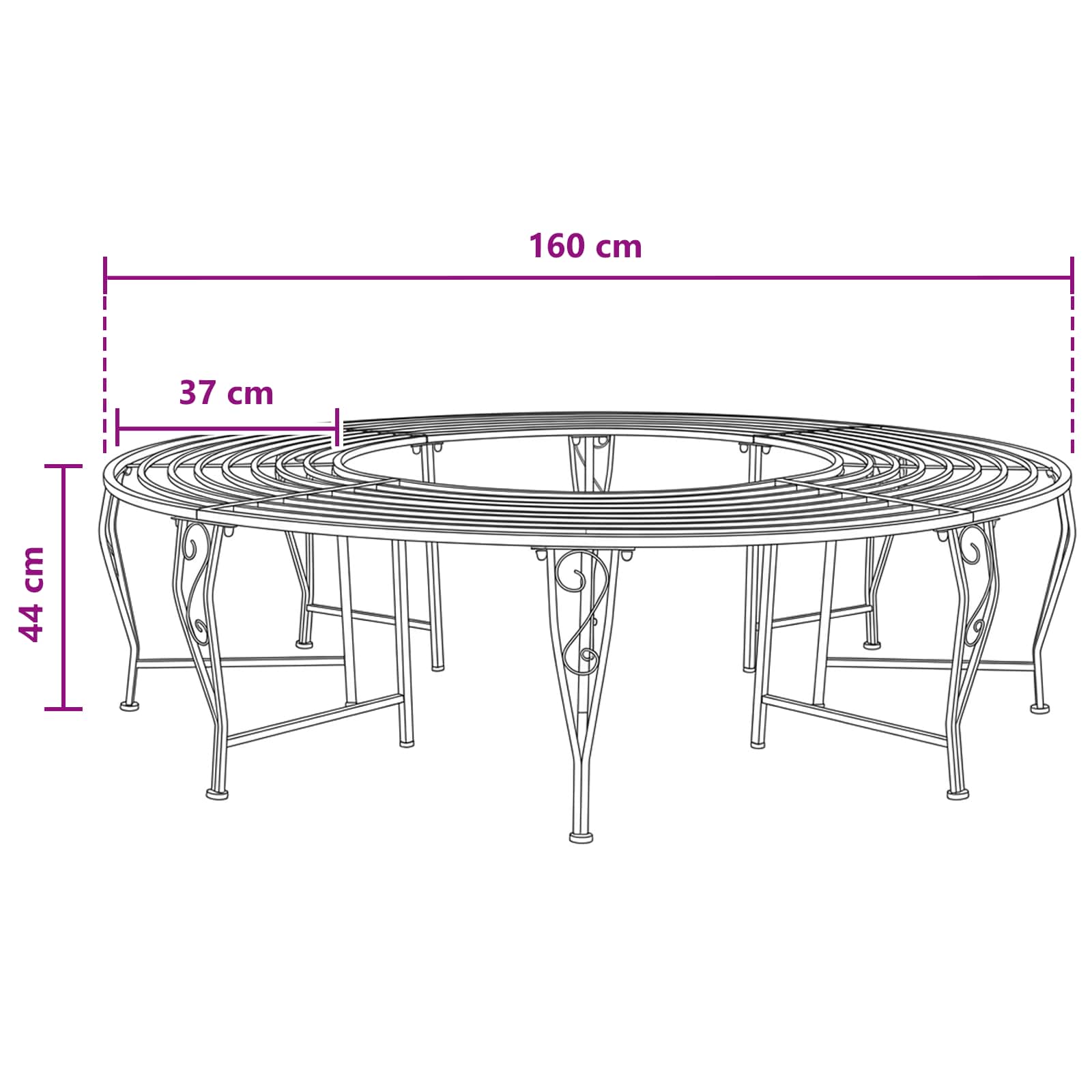 Klupa pod drvetom 8-Broj sjedala Ø 160 x 44 cm Čelik Crna