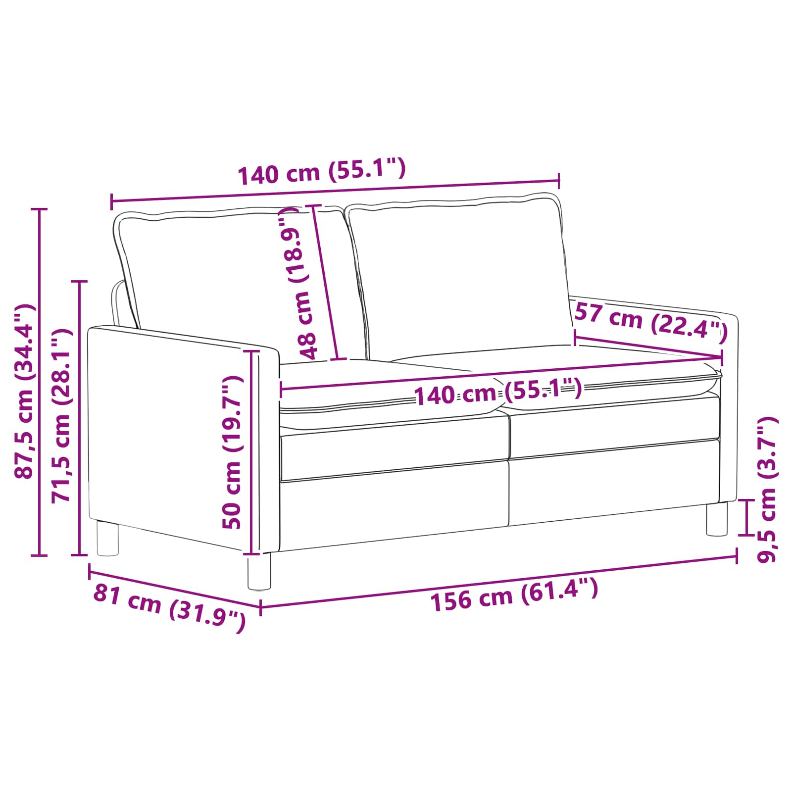 Set sofe 2 pcs Svjetlosiva Tkanina
