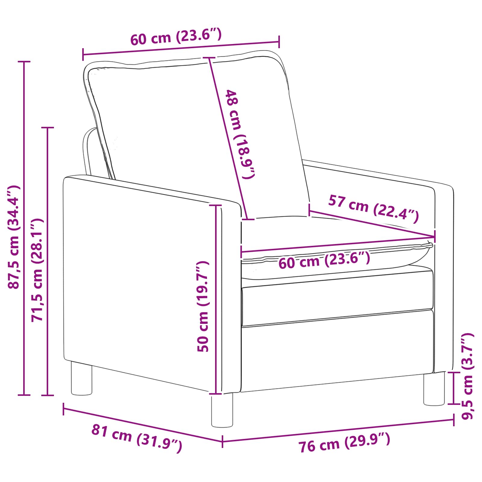 Sofa Crna 76 x 81 x 87,5 cm Tkanina