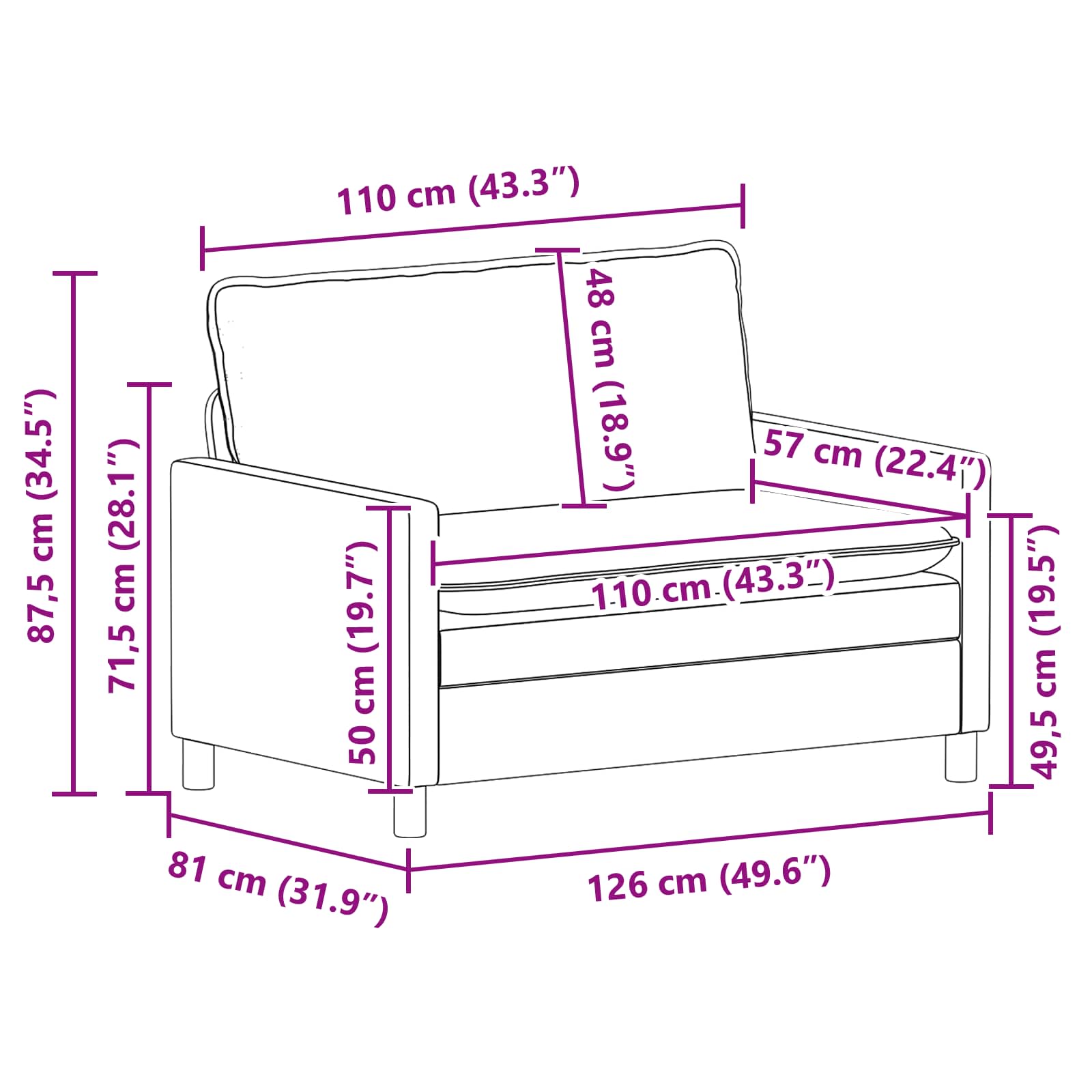 Sofa Bež 126 x 81 x 87,5 cm Tkanina