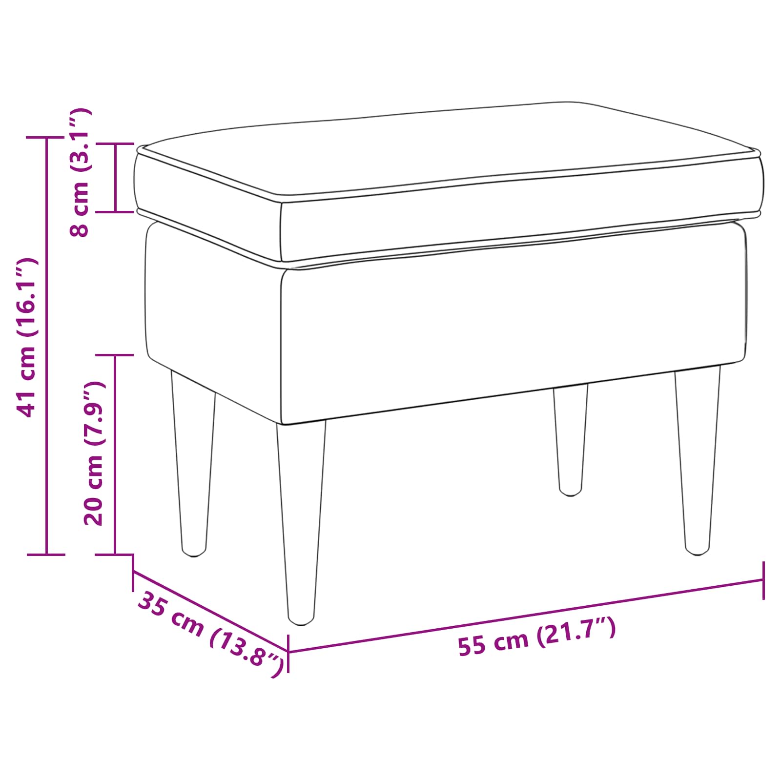 Stolica za noge Tamnosiva 55 x 35 x 41 cm Poliester