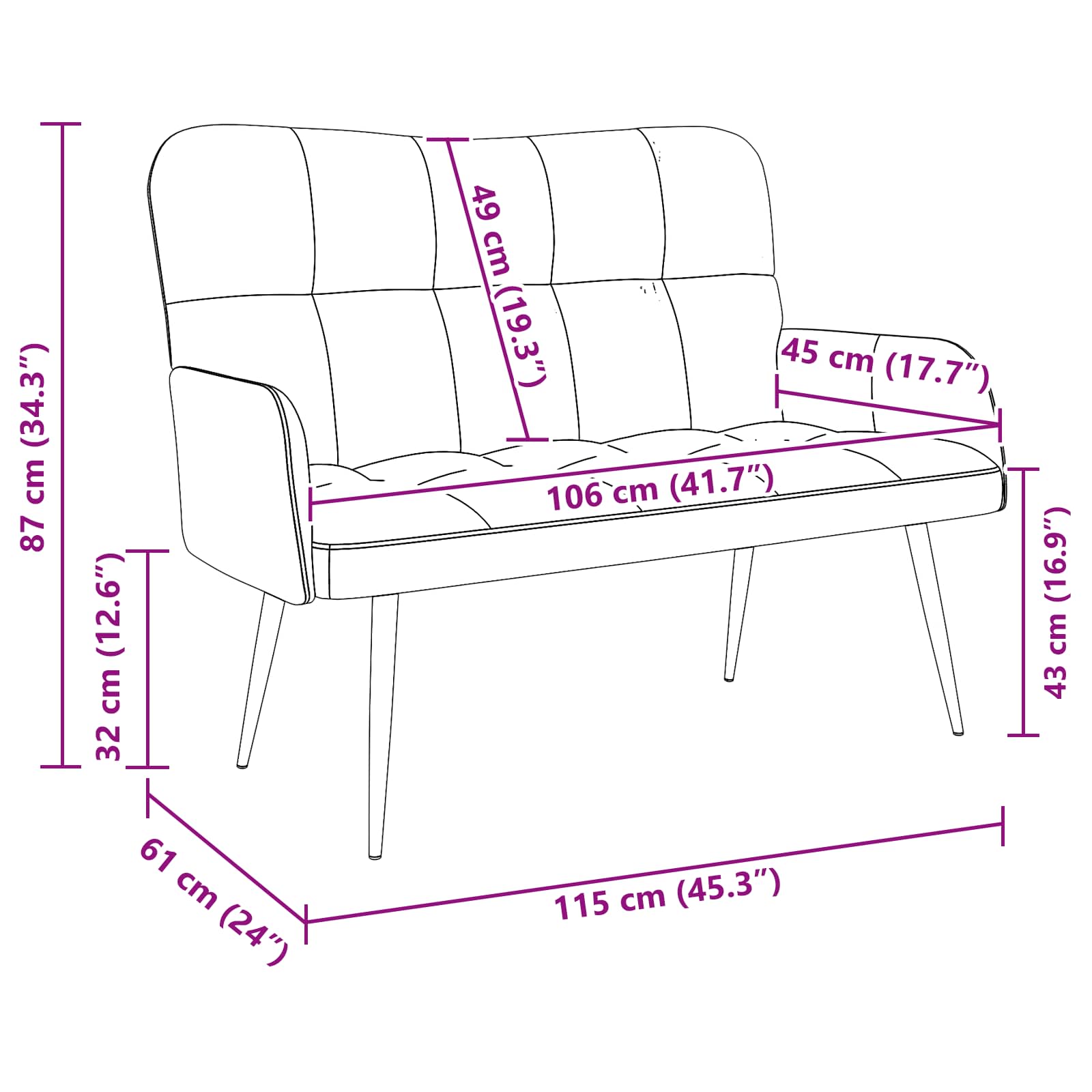 Sofa za dvije osobe Svjetlosiva 115 x 61 x 87 cm Tkanina
