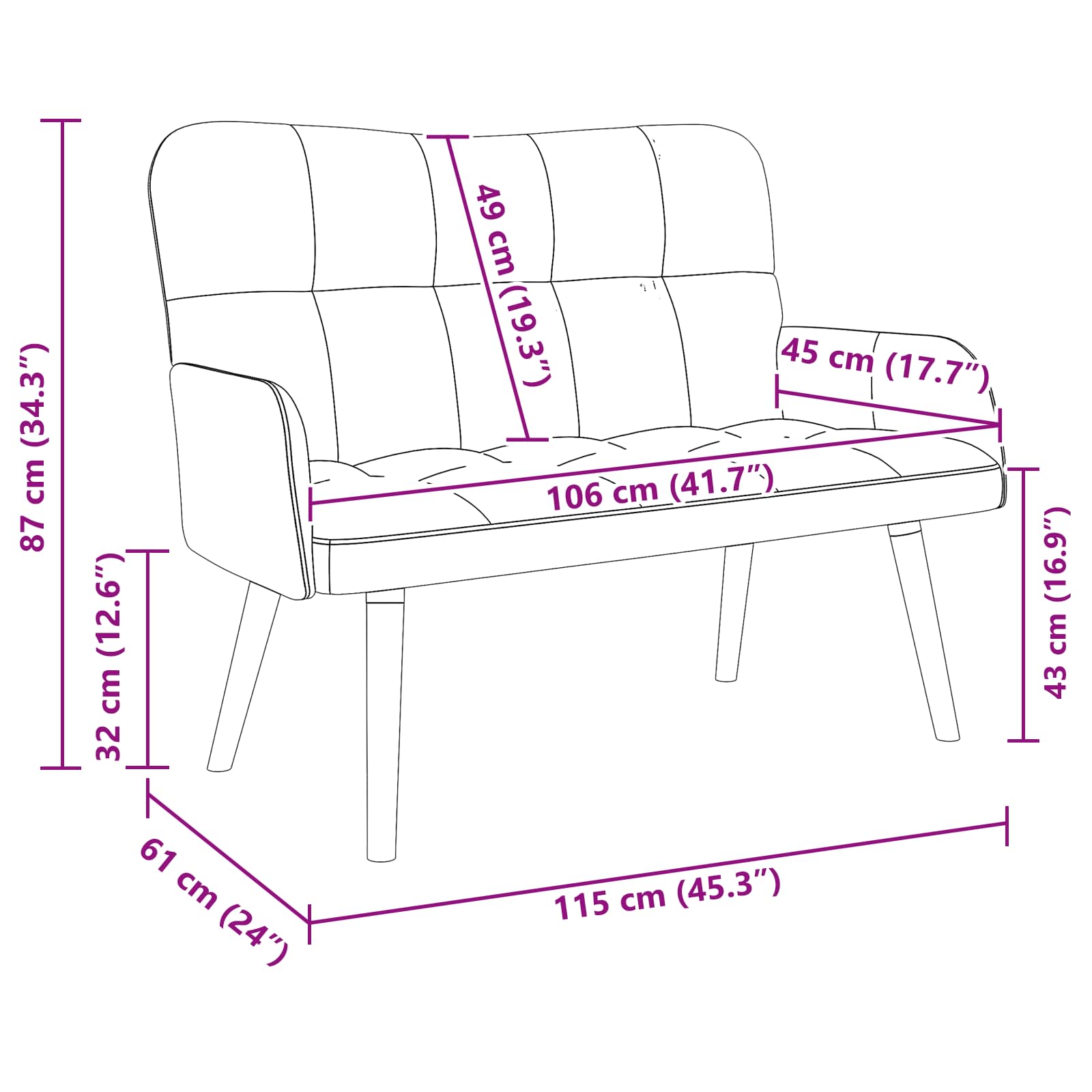 Sofa za dvije osobe Svjetlosiva 115 x 61 x 87 cm Baršun