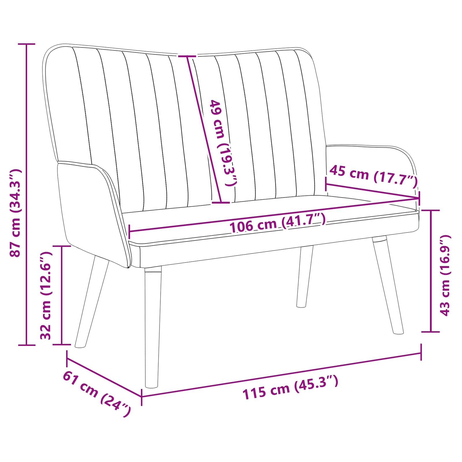 Sofa za dvije osobe Ružičasta 115 x 61 x 87 cm Baršun