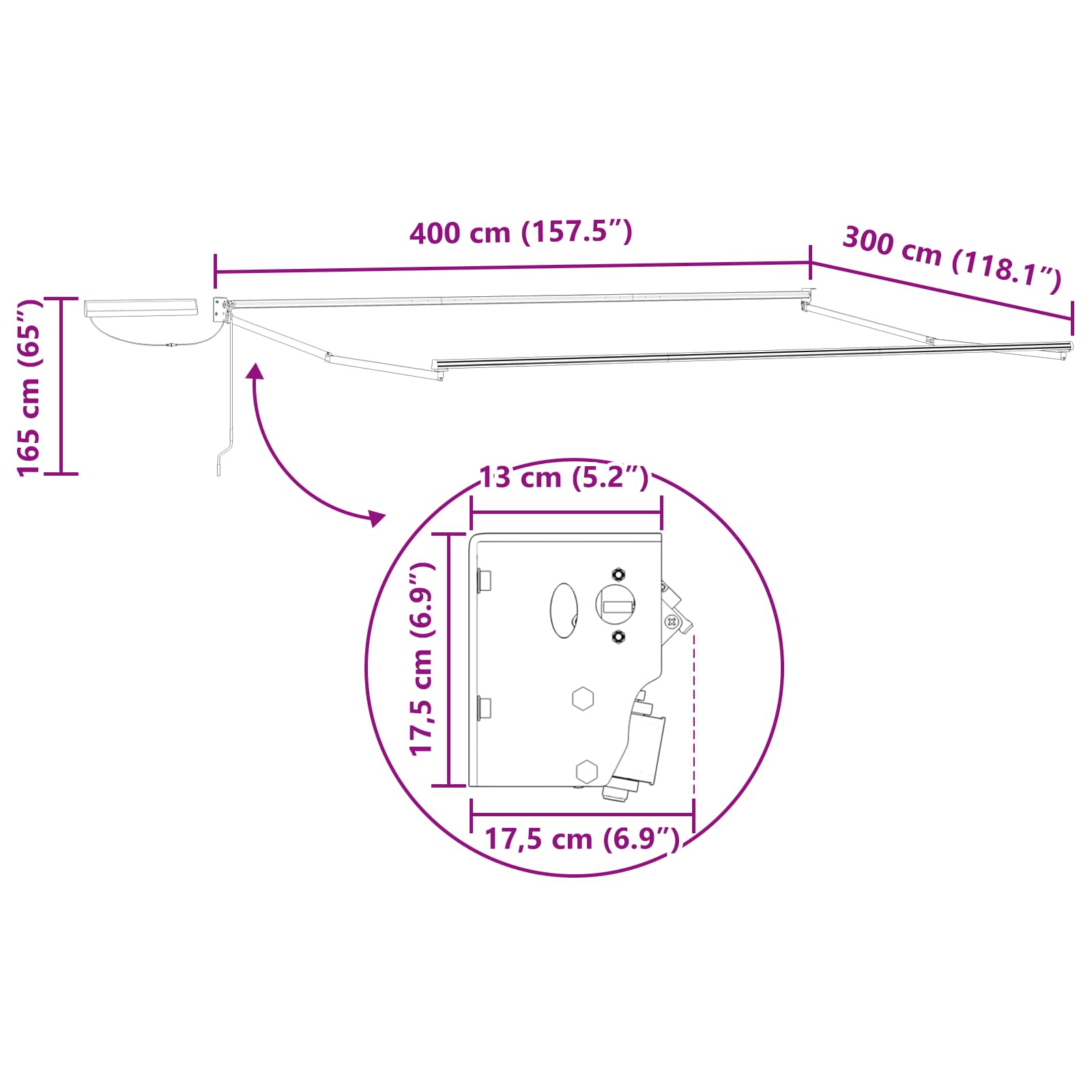 Električna retraktabilna tenda Zelena, Žuta, Bijela 4 × 3 m