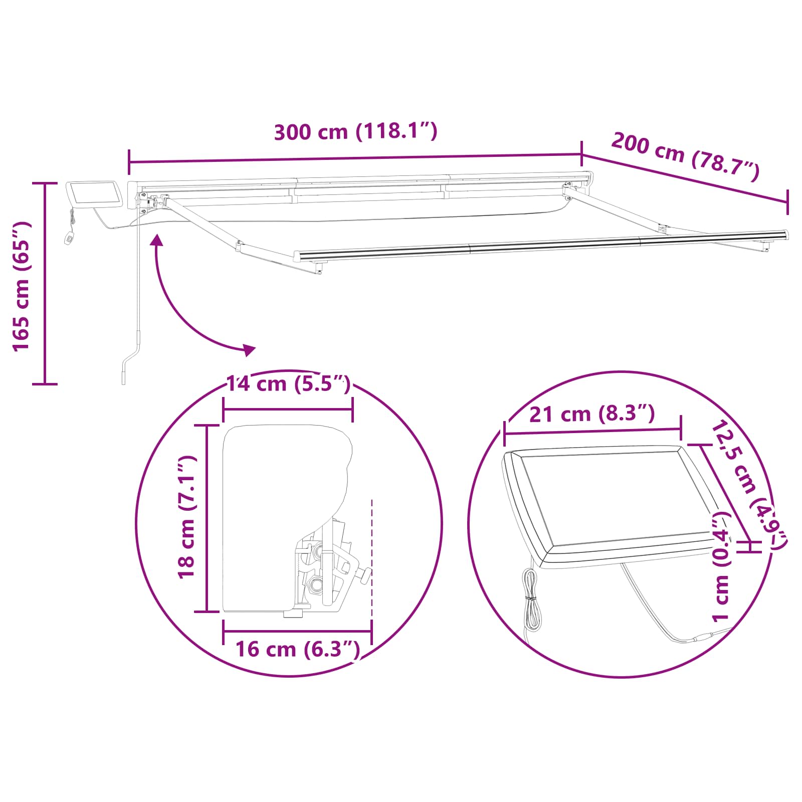 Ručni okvir tende s LED-ima Žuta, Narančasta, Antracit 3 x 2 m