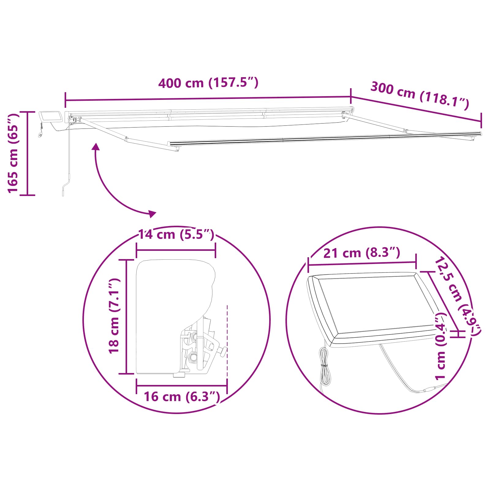 Ručni okvir tende s LED-ima Svjetlosiva i antracit 4 × 3 m