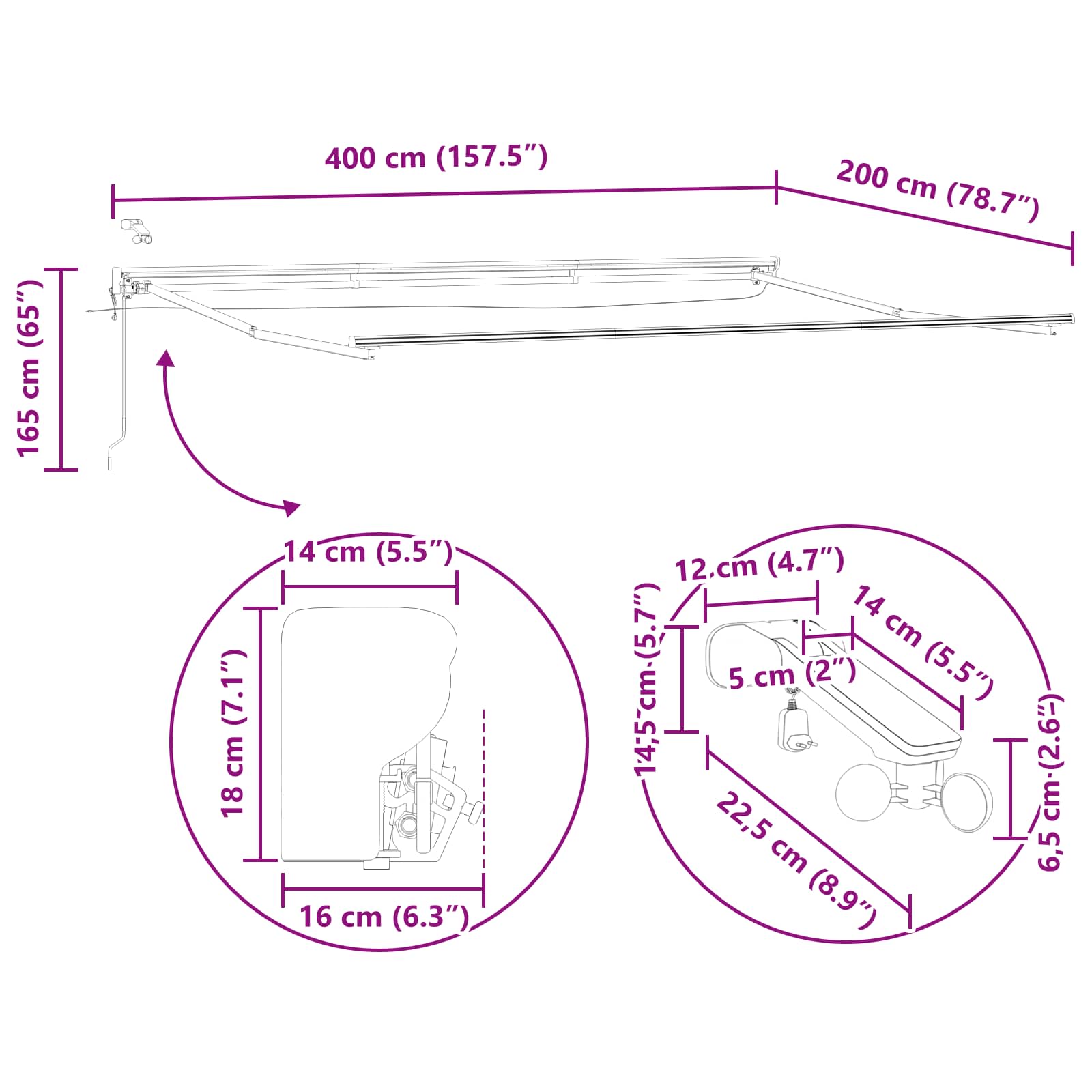 Električna retraktabilna tenda Zelena i bijela 4 x 2 m