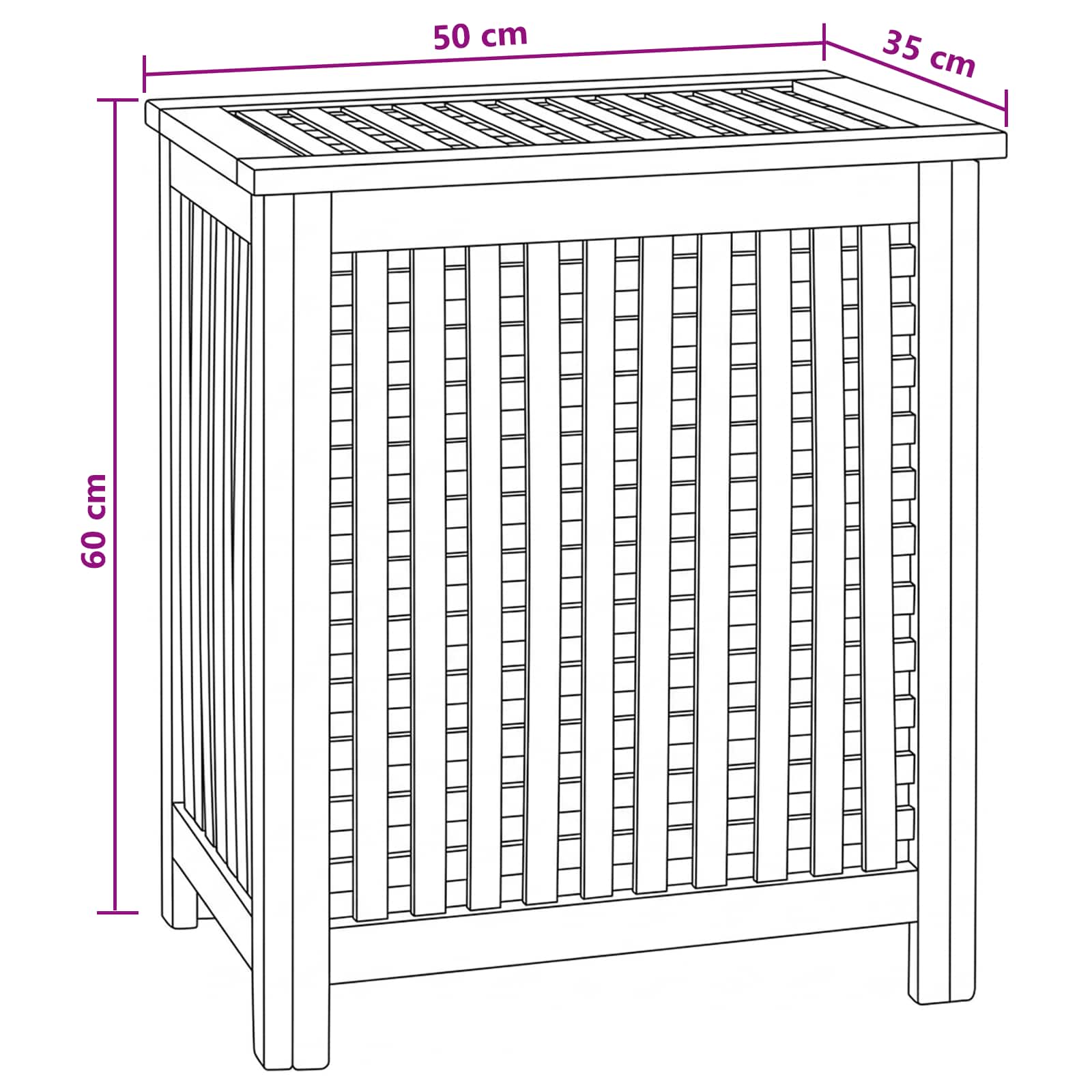 Košarica za rublje Prirodna 50 x 35 x 60 cm Čvrsto teak drvo