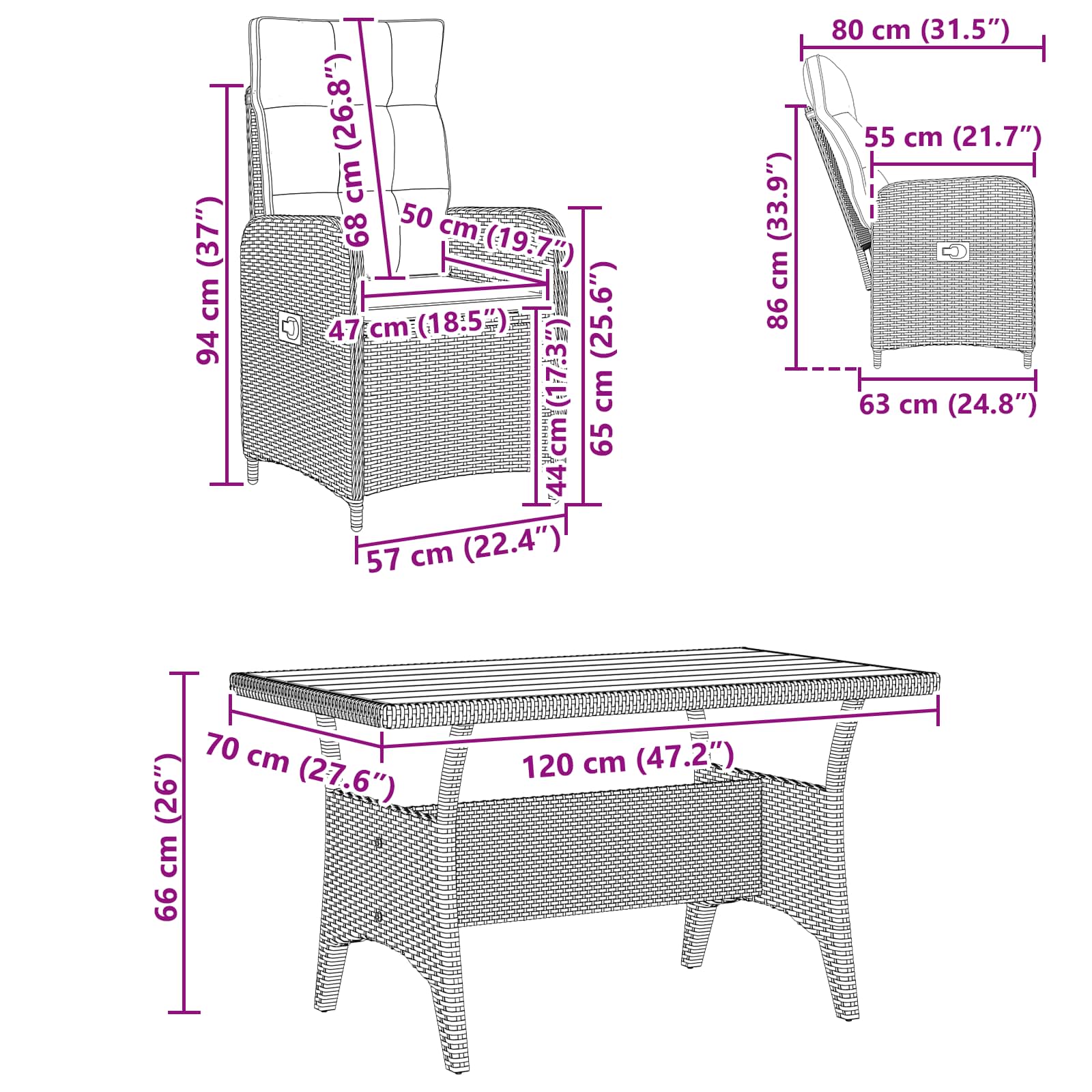 Vanjski set za objedovanje 3 pcs Crna poliratan