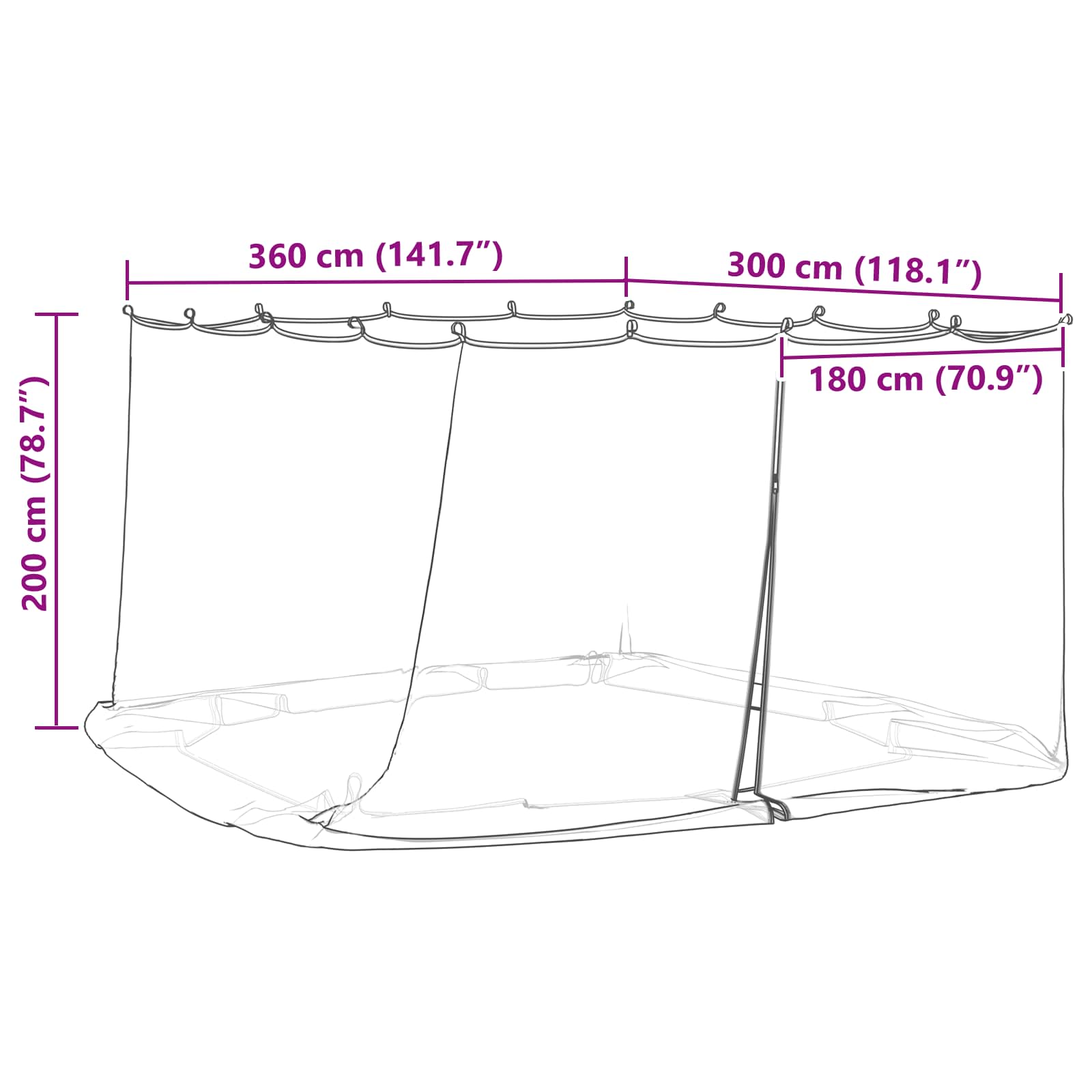 Mreža protiv komaraca za gazebo 220 mesh Crna 3,6 x 3 x 2 m
