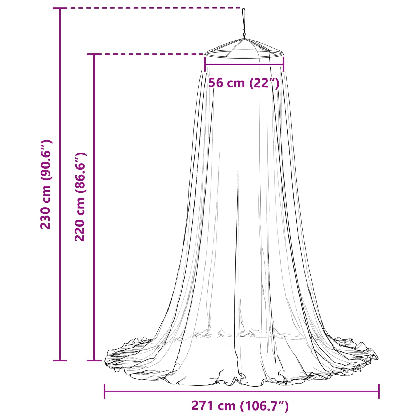 Mreža za komarce za krevet 3 pcs 156 mesh Crna Ø56 x 220 cm