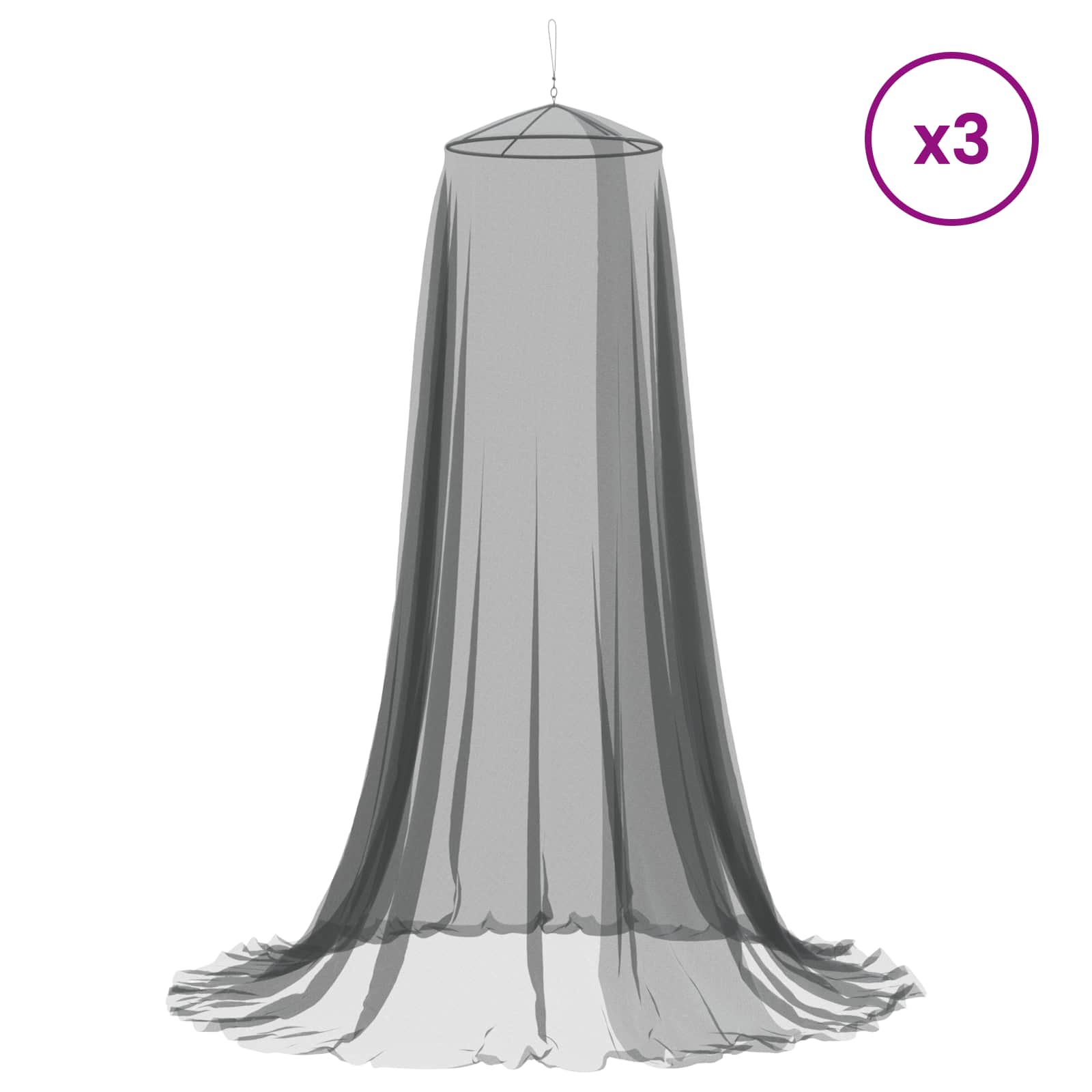 Mreža za komarce za krevet 3 pcs 156 mesh Crna Ø56 x 220 cm