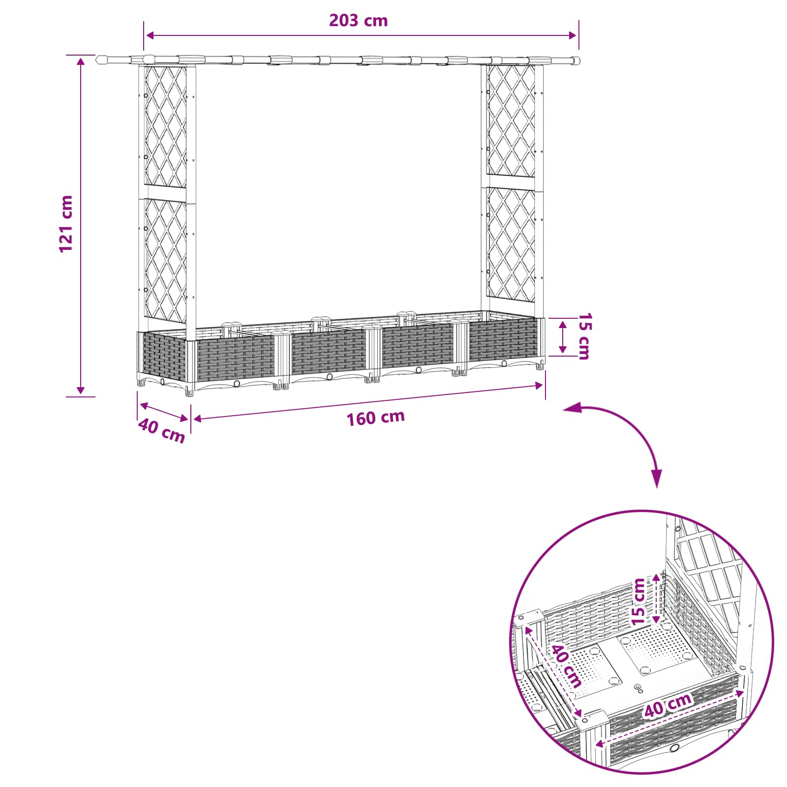 Povišeni krevet s mrežom i krovom Crna 203 x 40 x 123 cm PP