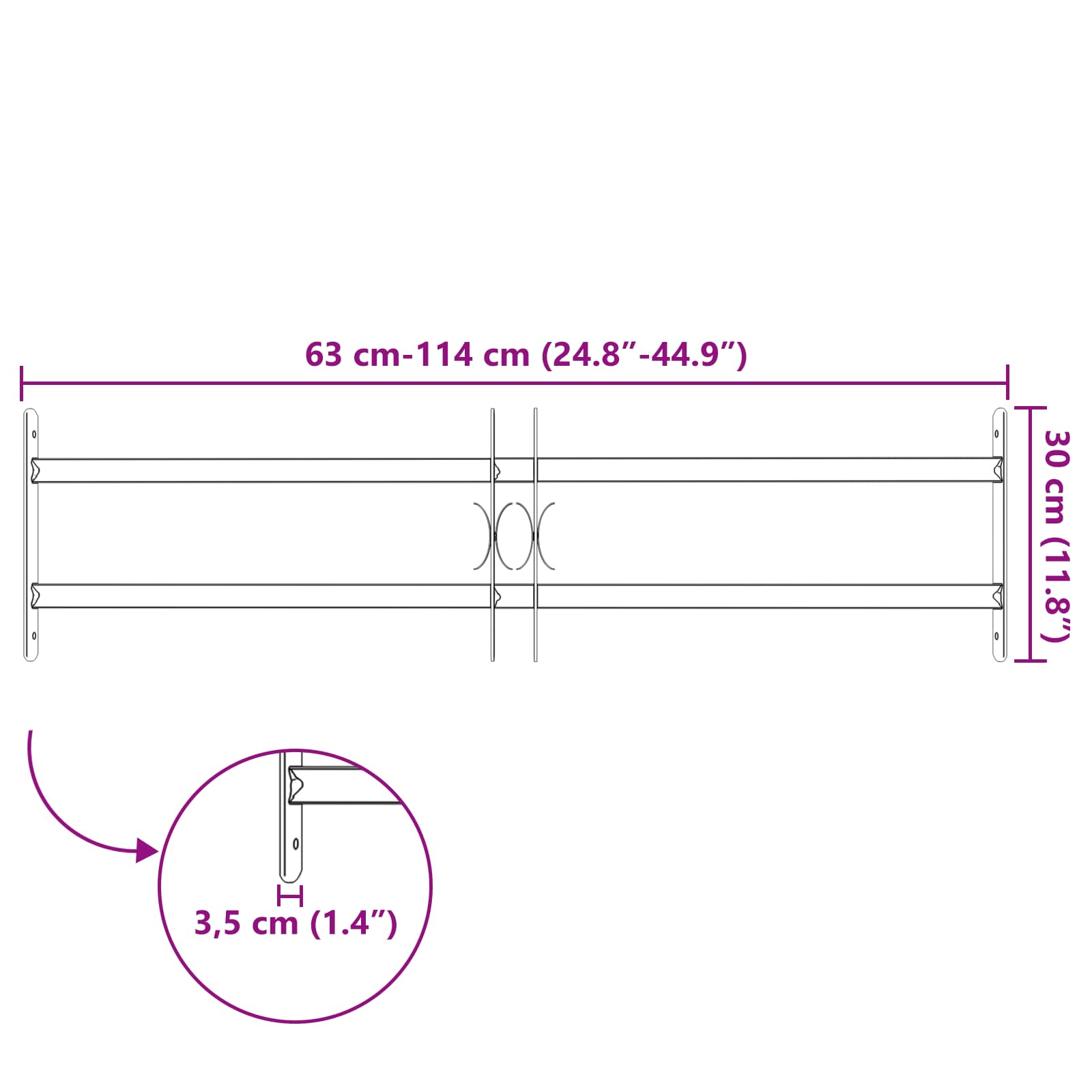 Rešetka za sigurnost prozora s 2 prekrižena nosača 63-114 cm